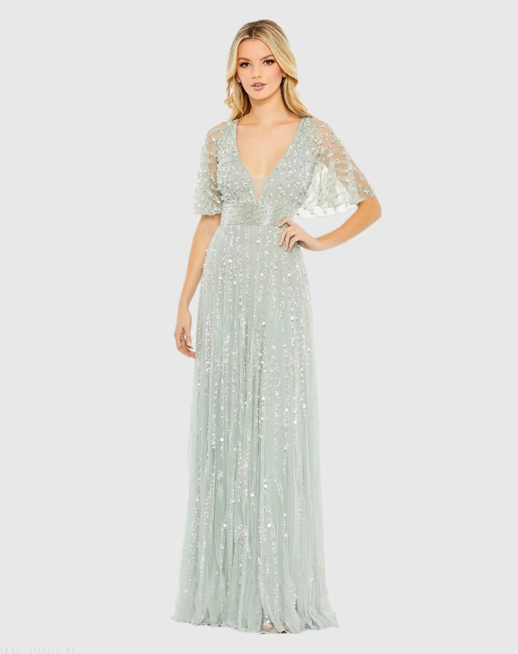 Embellished V-neck Column Gown-Myartka
