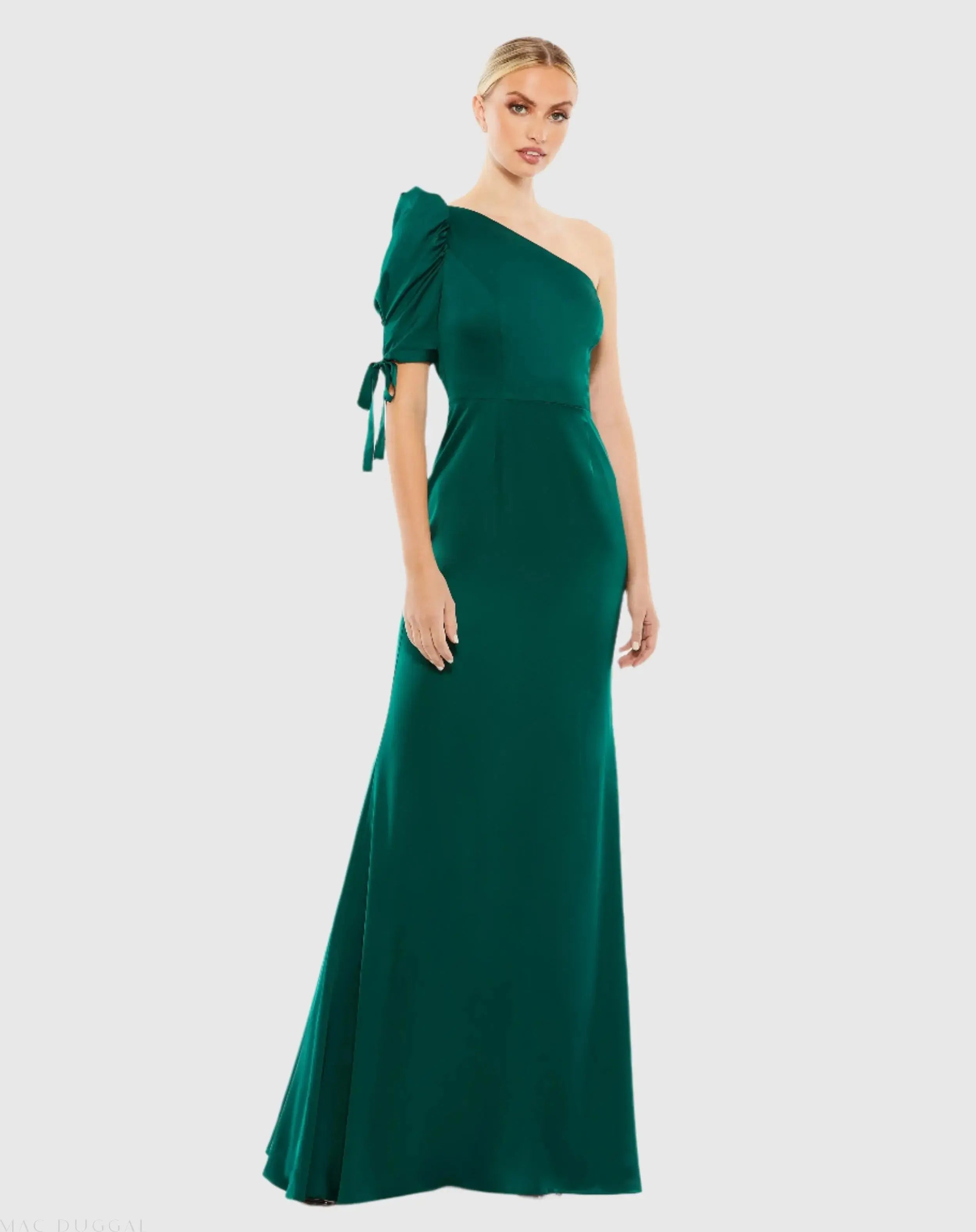 One Shoulder Puff Sleeve Trumpet Gown-Myartka