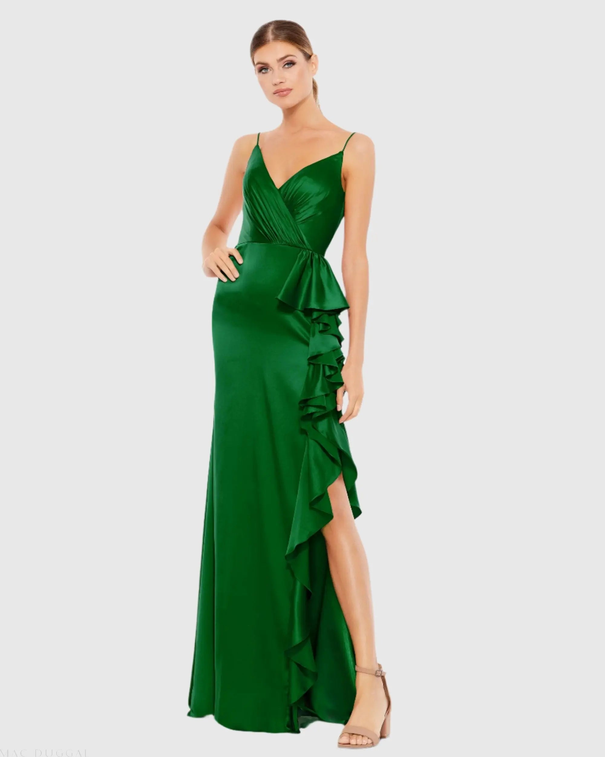 Satin Ruffled Asymmetrical Gown-Myartka