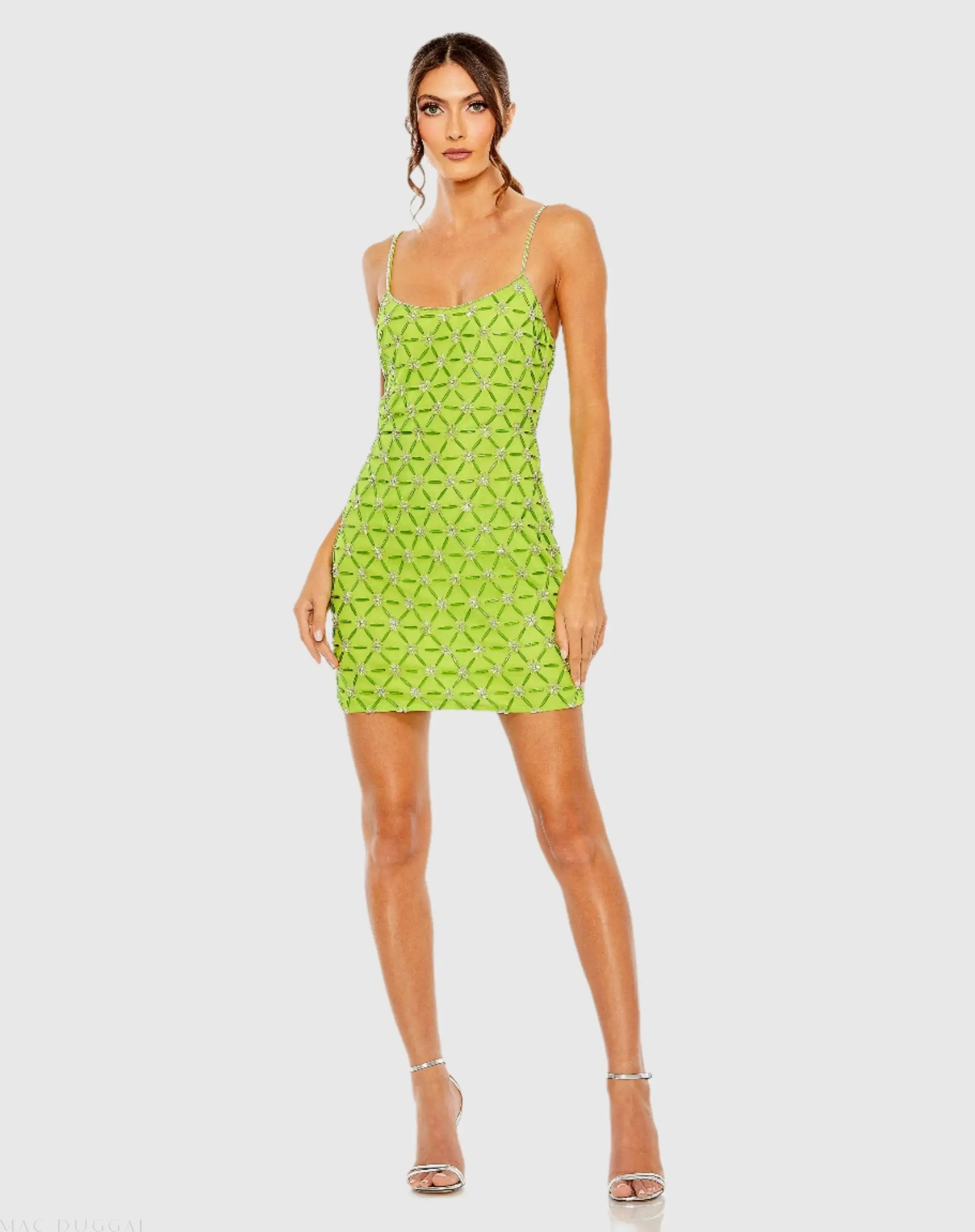 Scoop Neck Embellished Mini Dress-Myartka