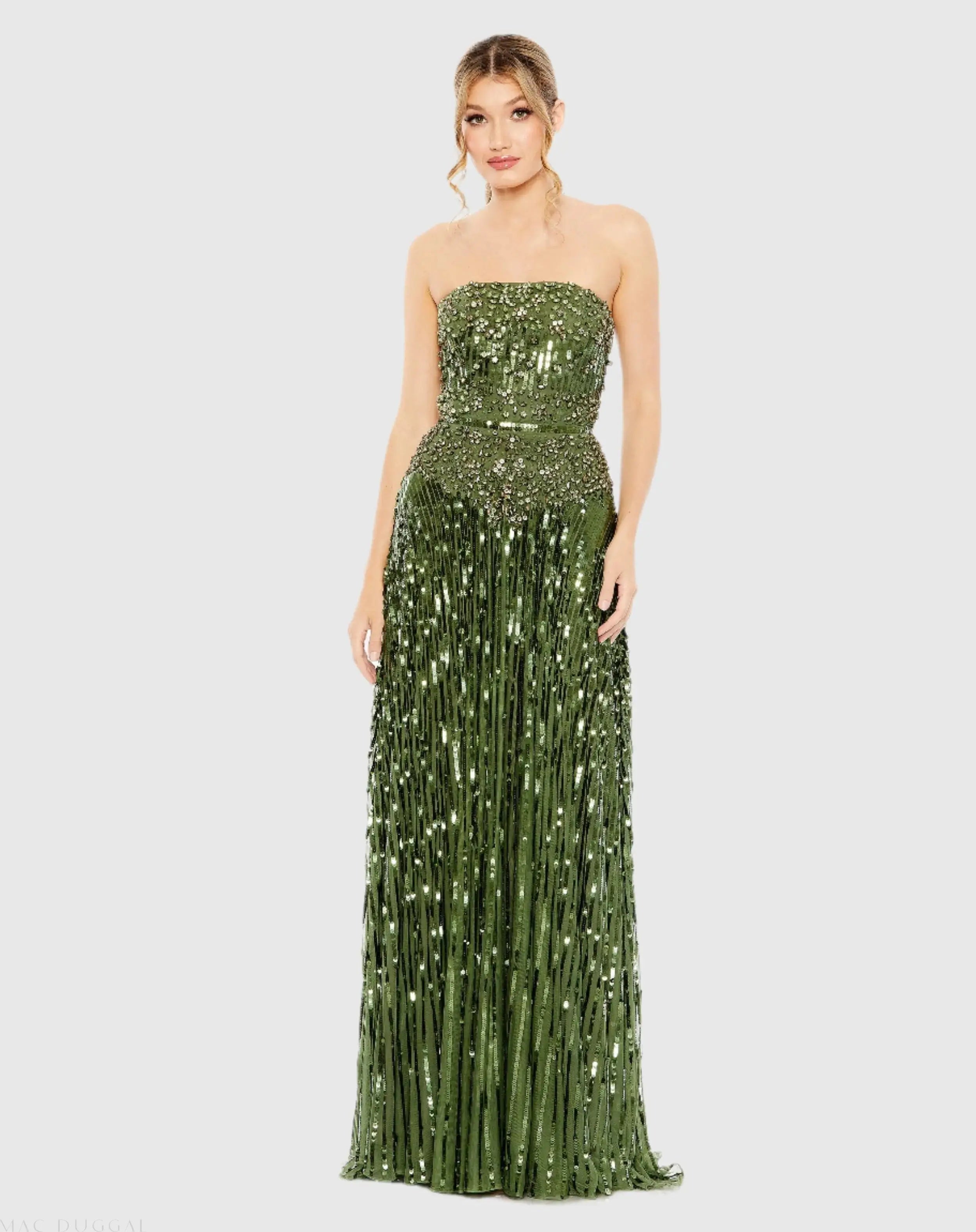 Strapless Hand Embellished Beaded A Line Gown-Myartka