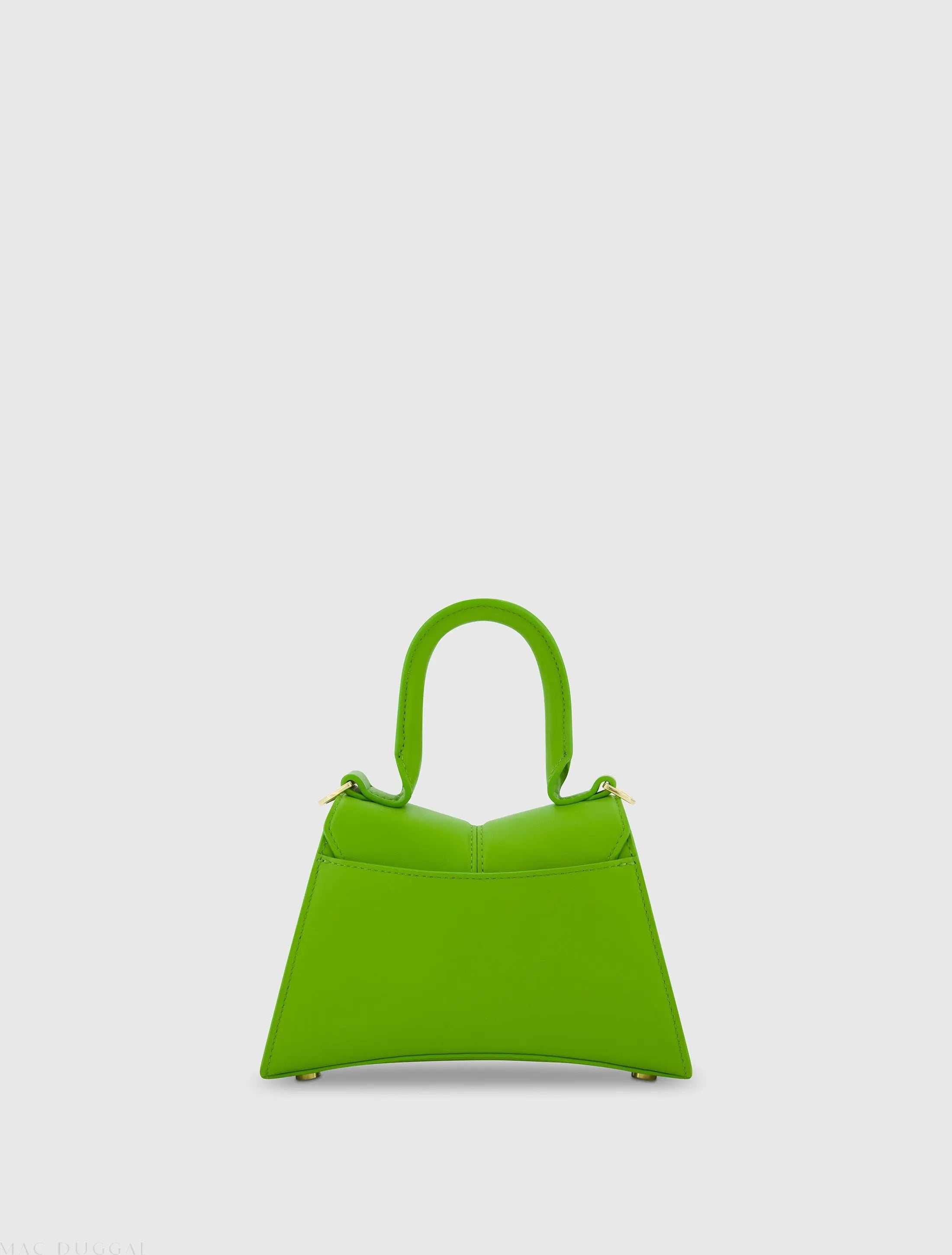 Green Angular Mini Leather Handbag With Gold Hardware-Myartka
