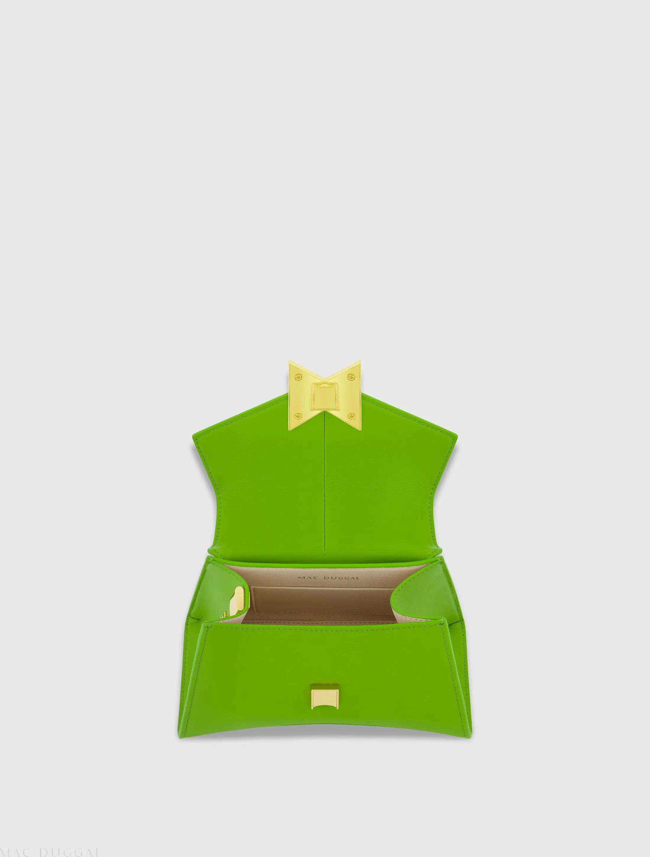 Green Angular Mini Leather Handbag With Gold Hardware-Myartka