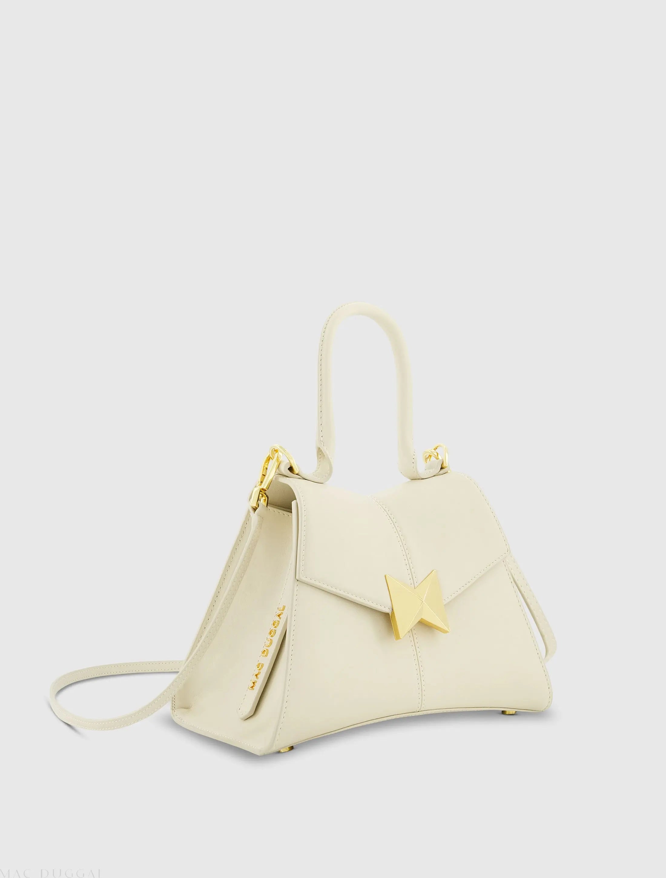 White Angular Small Leather Handbag With Gold Hardware - FINAL SALE-Myartka