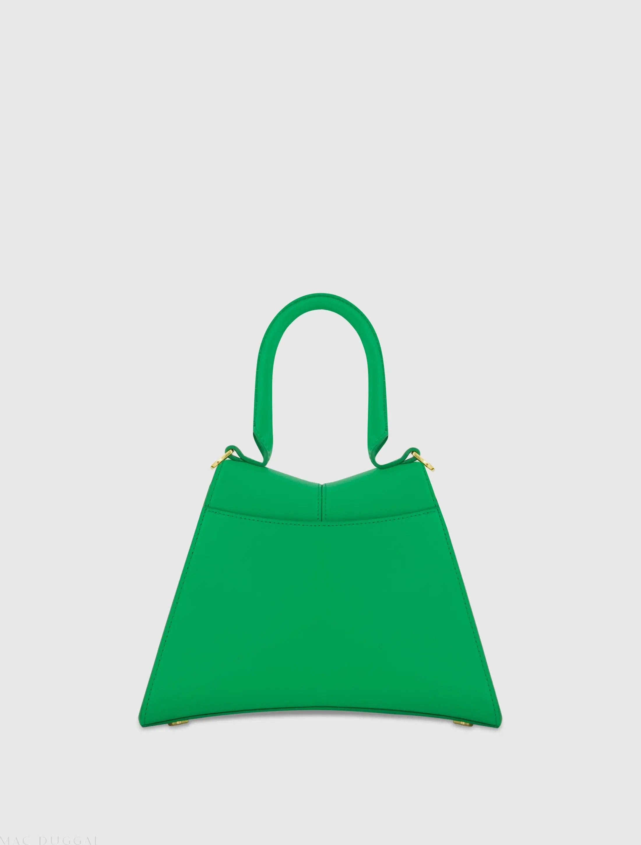 Green Angular Small Leather Handbag With Gold Hardware-Myartka