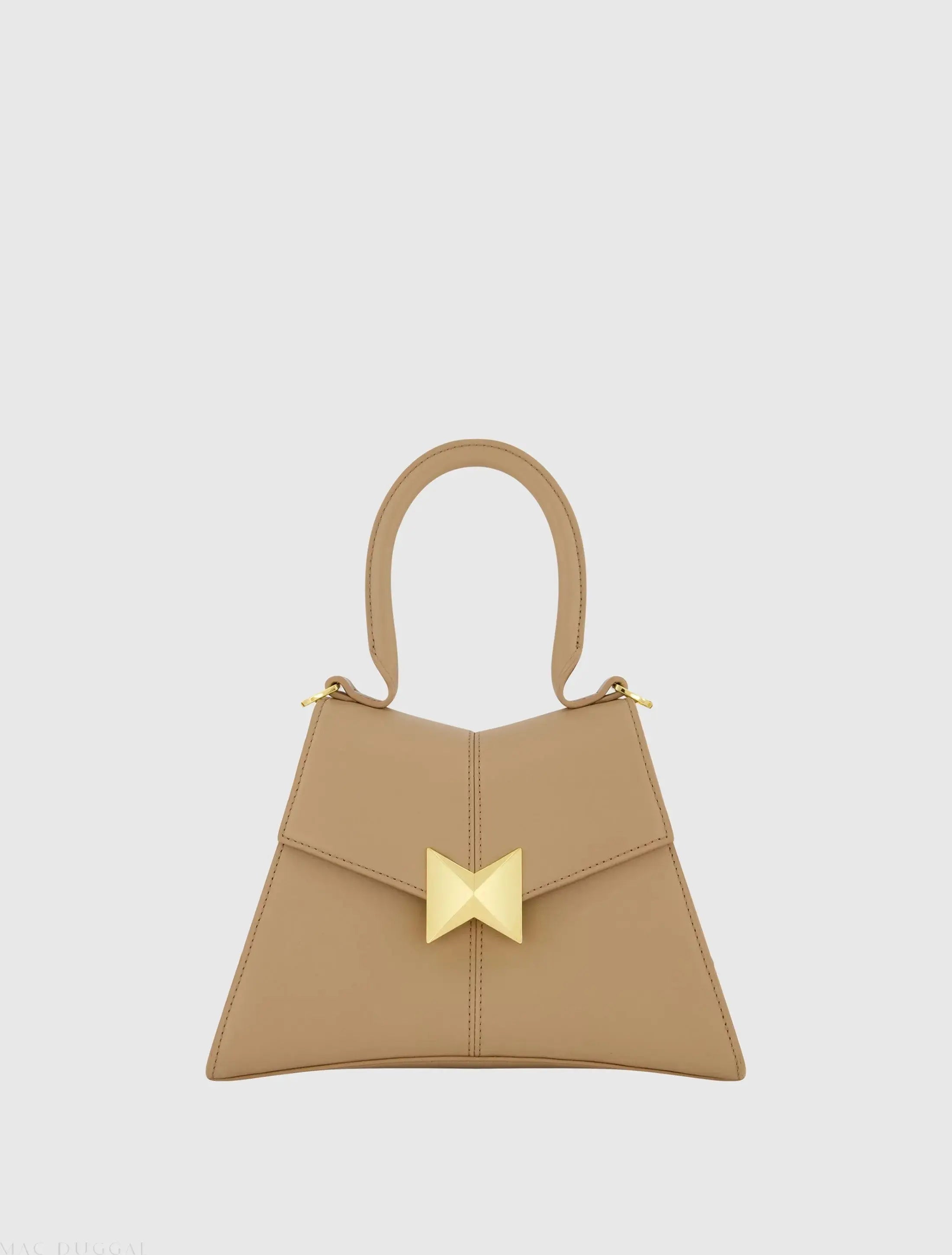 Brown Angular Small Leather Handbag With Gold Hardware-Myartka