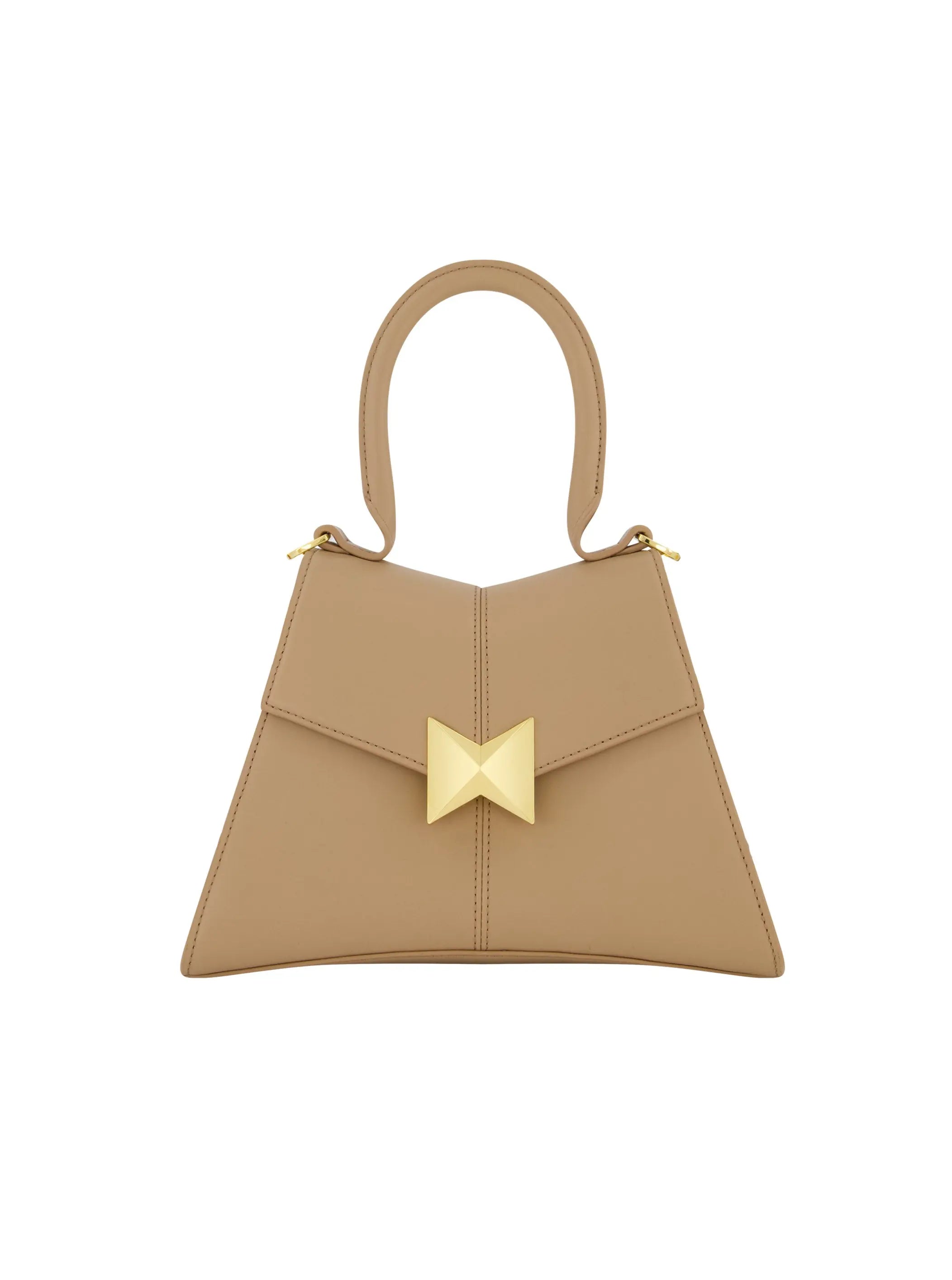 Brown Angular Small Leather Handbag With Gold Hardware-Myartka