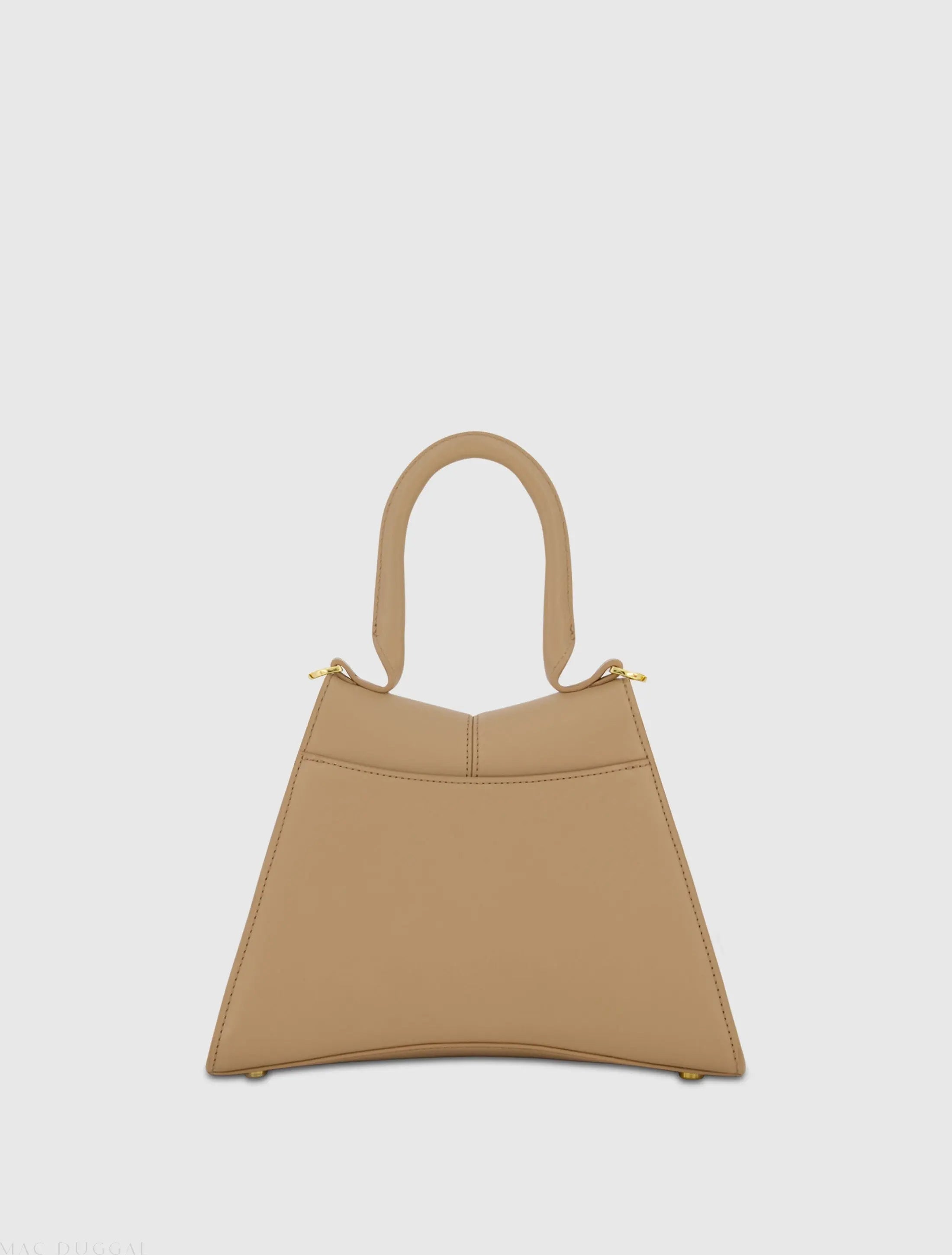 Brown Angular Small Leather Handbag With Gold Hardware-Myartka