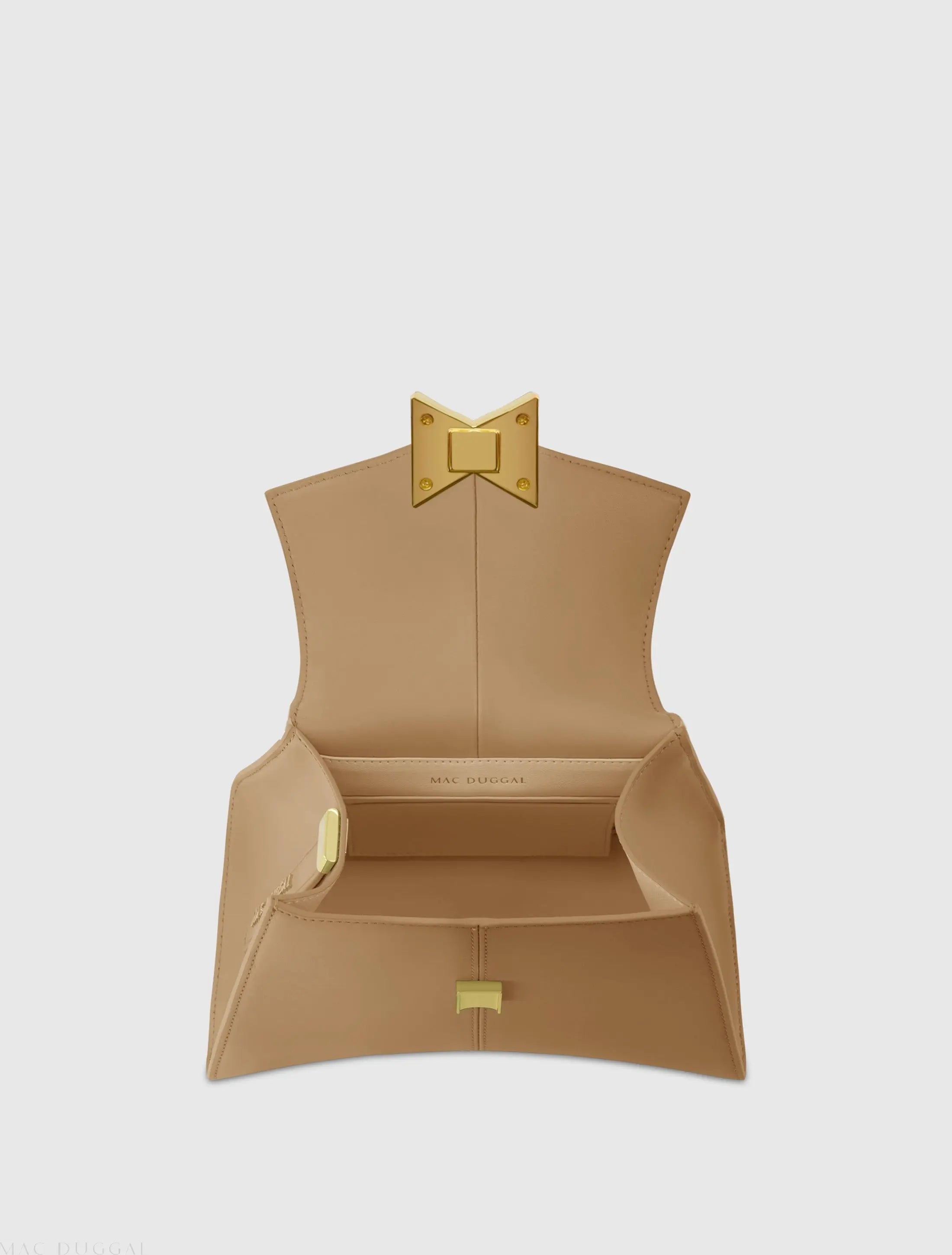 Brown Angular Small Leather Handbag With Gold Hardware-Myartka