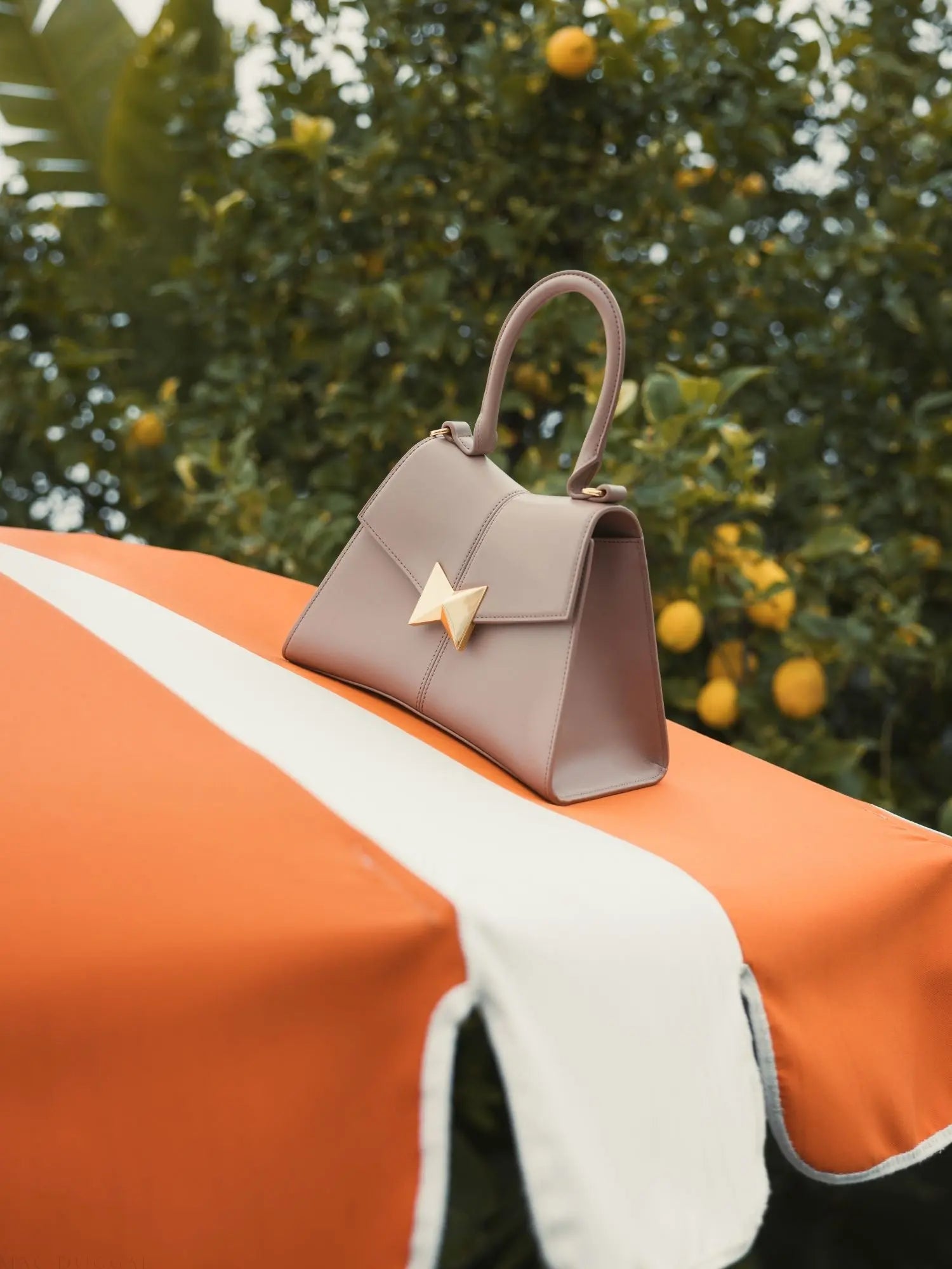 Brown Angular Small Leather Handbag With Gold Hardware-Myartka