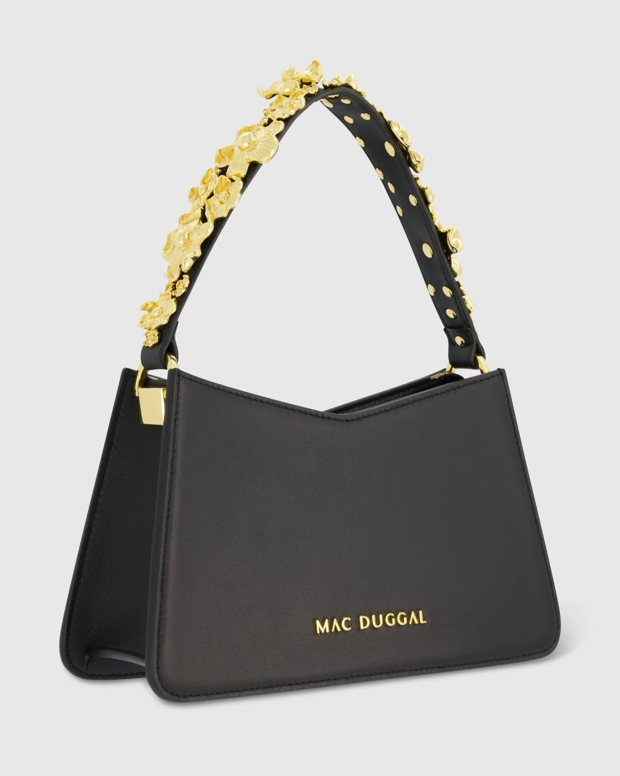 Gold Floral Small Black Nappa Leather Shoulder Bag - FINAL SALE-Myartka