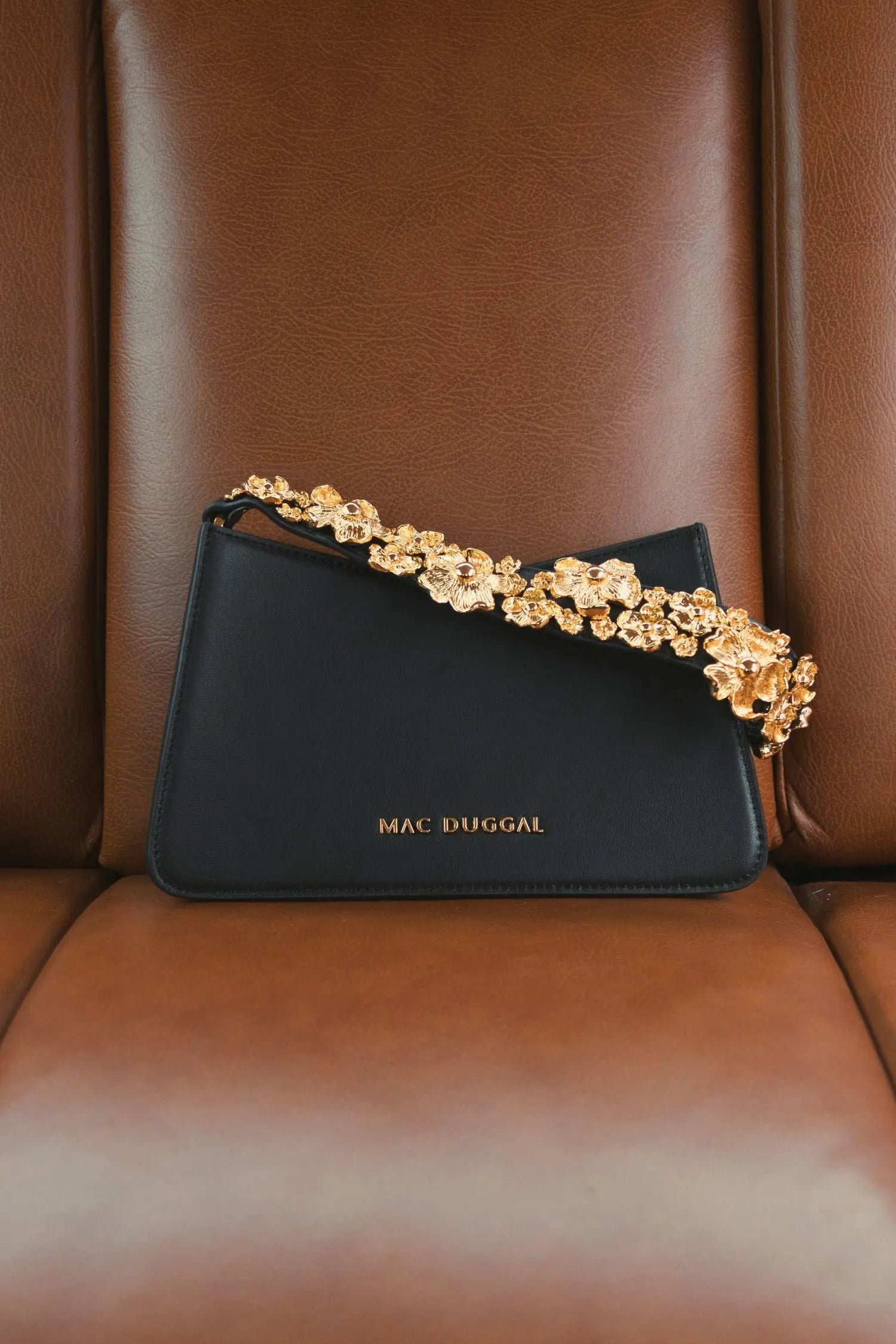 Gold Floral Small Black Nappa Leather Shoulder Bag - FINAL SALE-Myartka