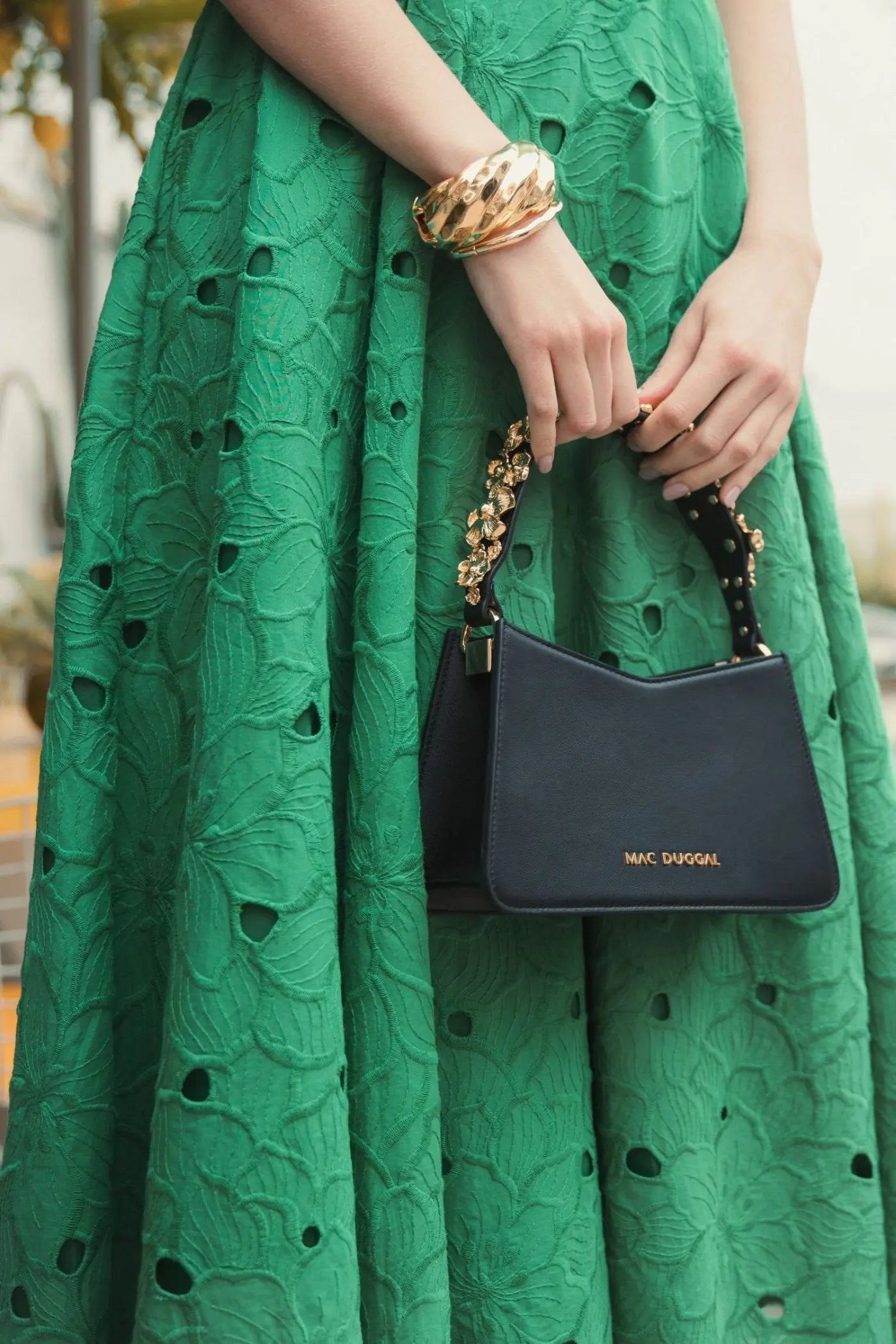 Gold Floral Small Black Nappa Leather Shoulder Bag - FINAL SALE-Myartka