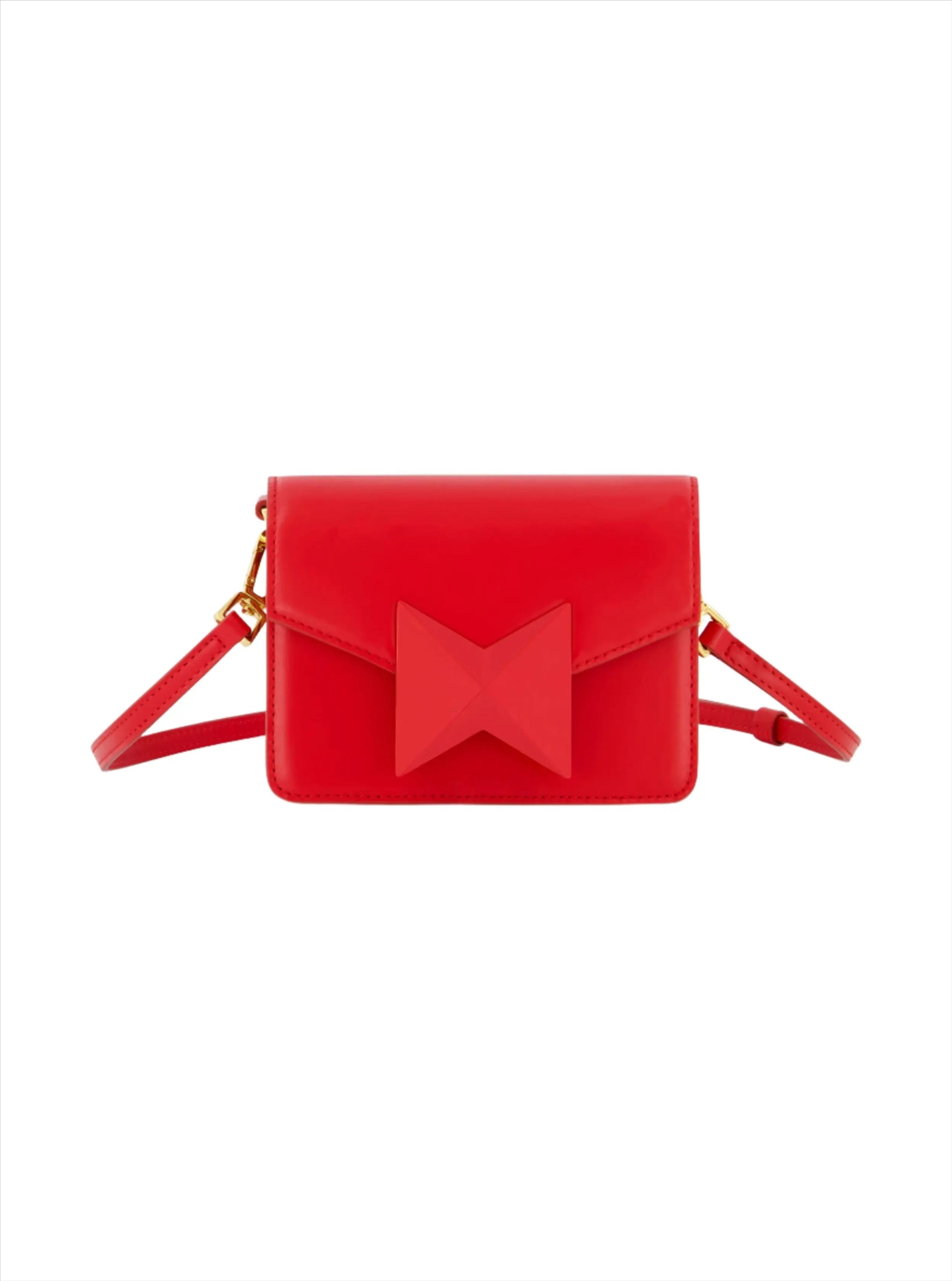 Red Mini Leather Tone On Tone Crossbody Bag-Myartka