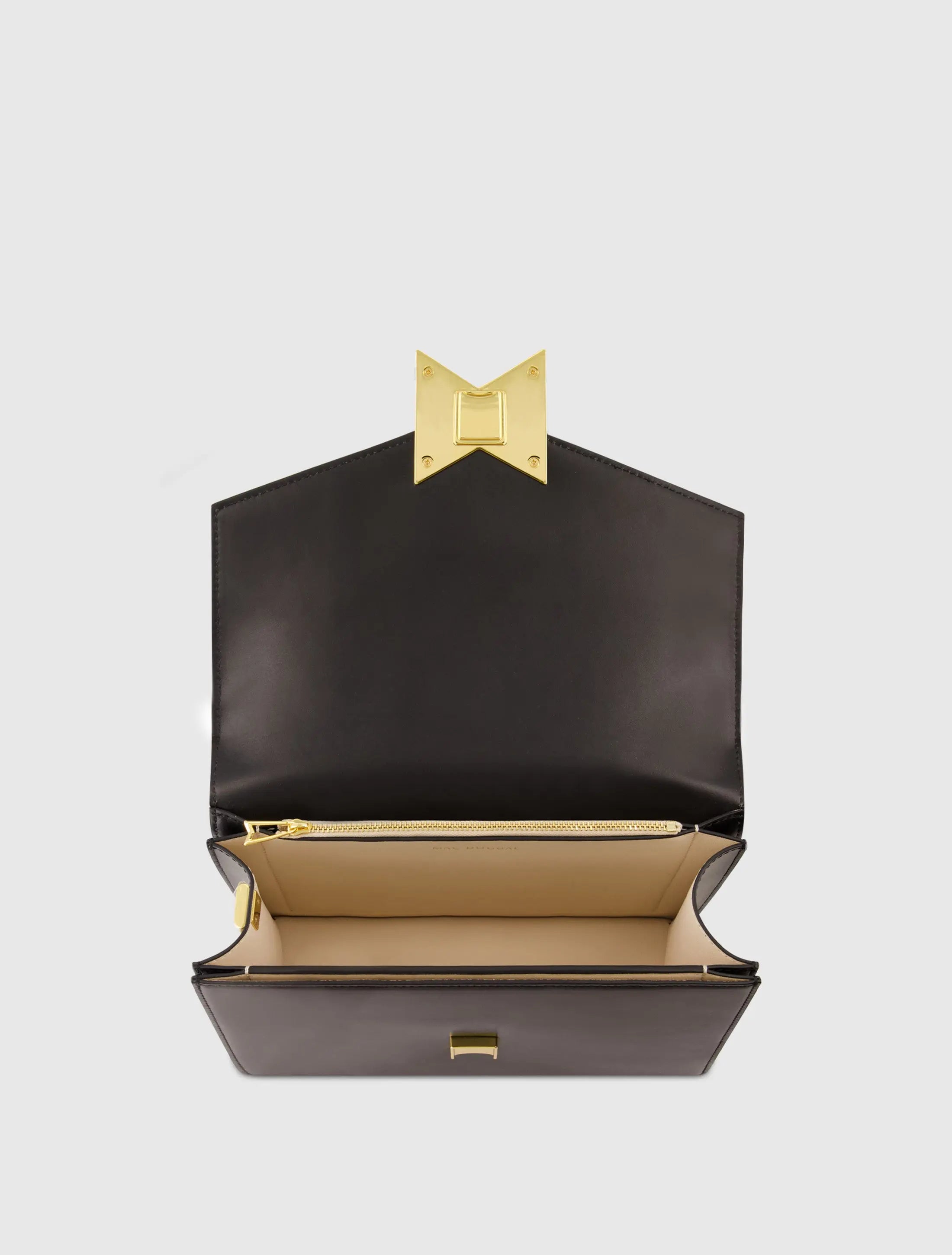 Black Classic Leather Medium Shoulder Bag with Detachable Strap-Myartka