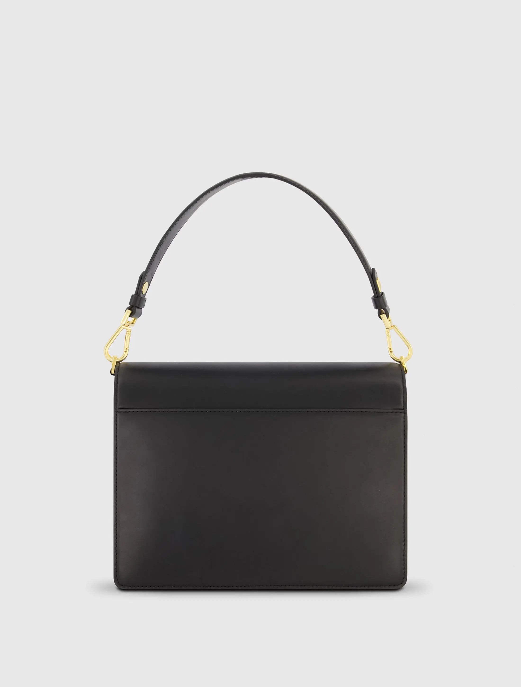 Black Classic Leather Medium Shoulder Bag with Detachable Strap-Myartka