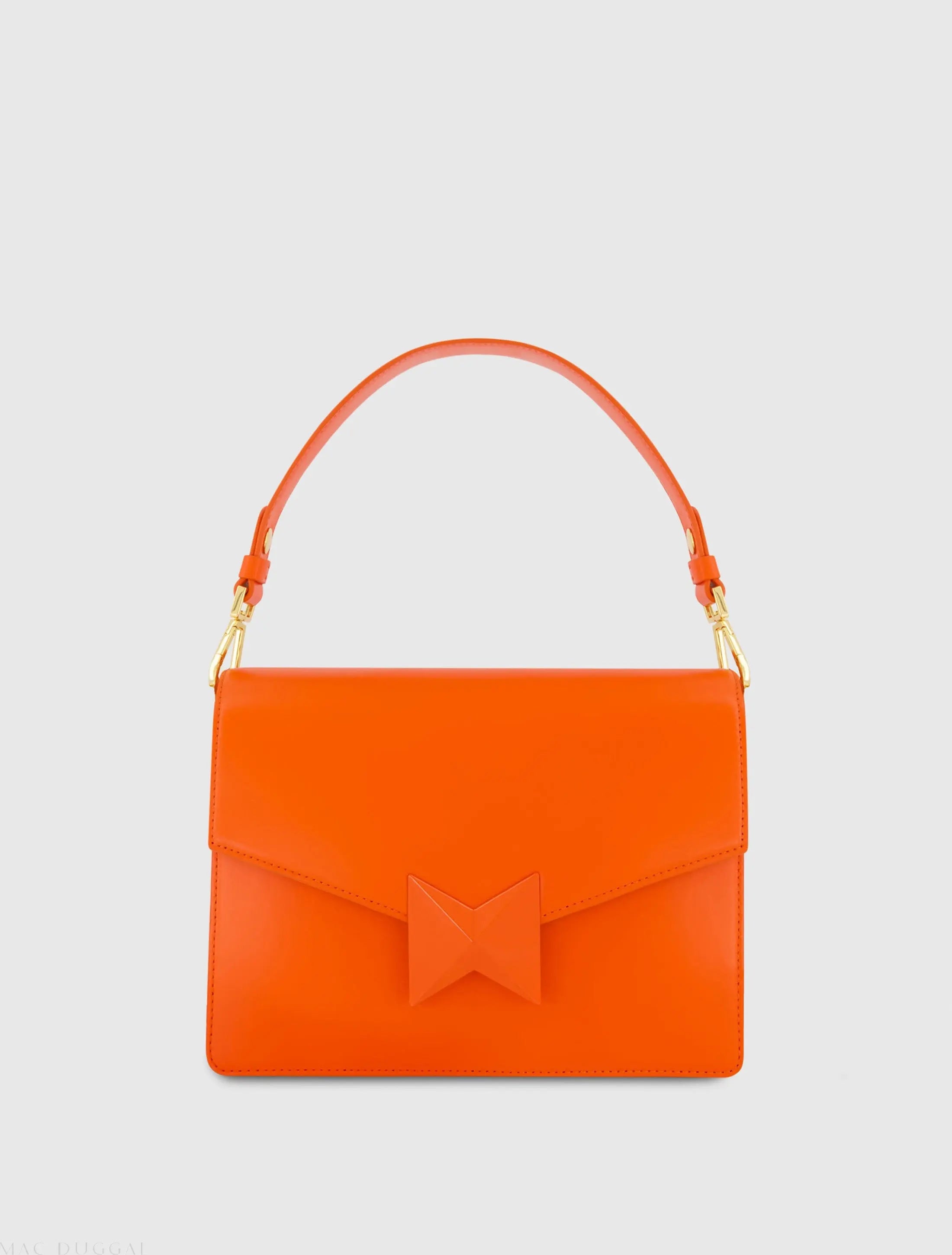 Orange Classic Leather Medium Shoulder Bag with Detachable Strap-Myartka