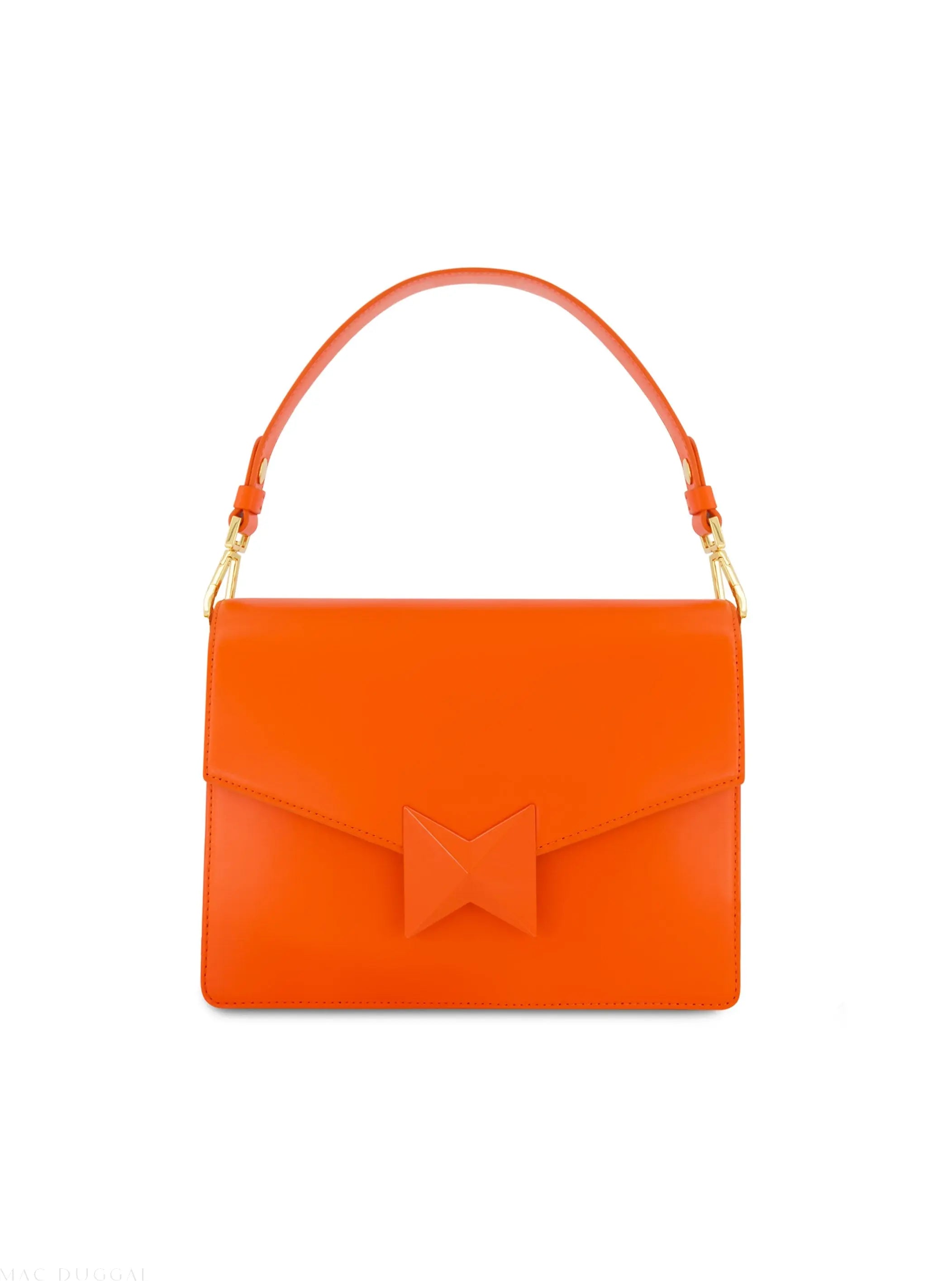 Orange Classic Leather Medium Shoulder Bag with Detachable Strap-Myartka
