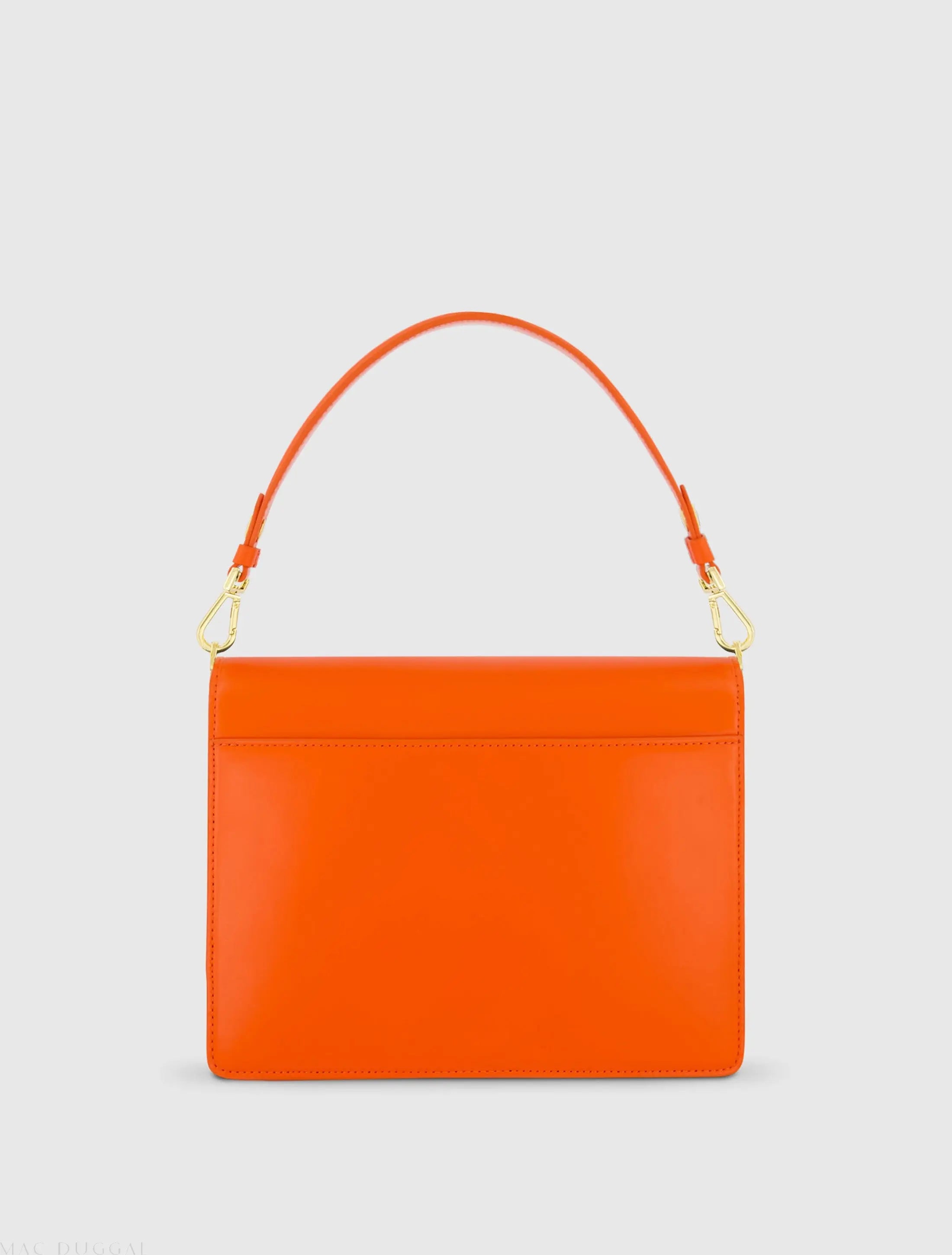 Orange Classic Leather Medium Shoulder Bag with Detachable Strap-Myartka