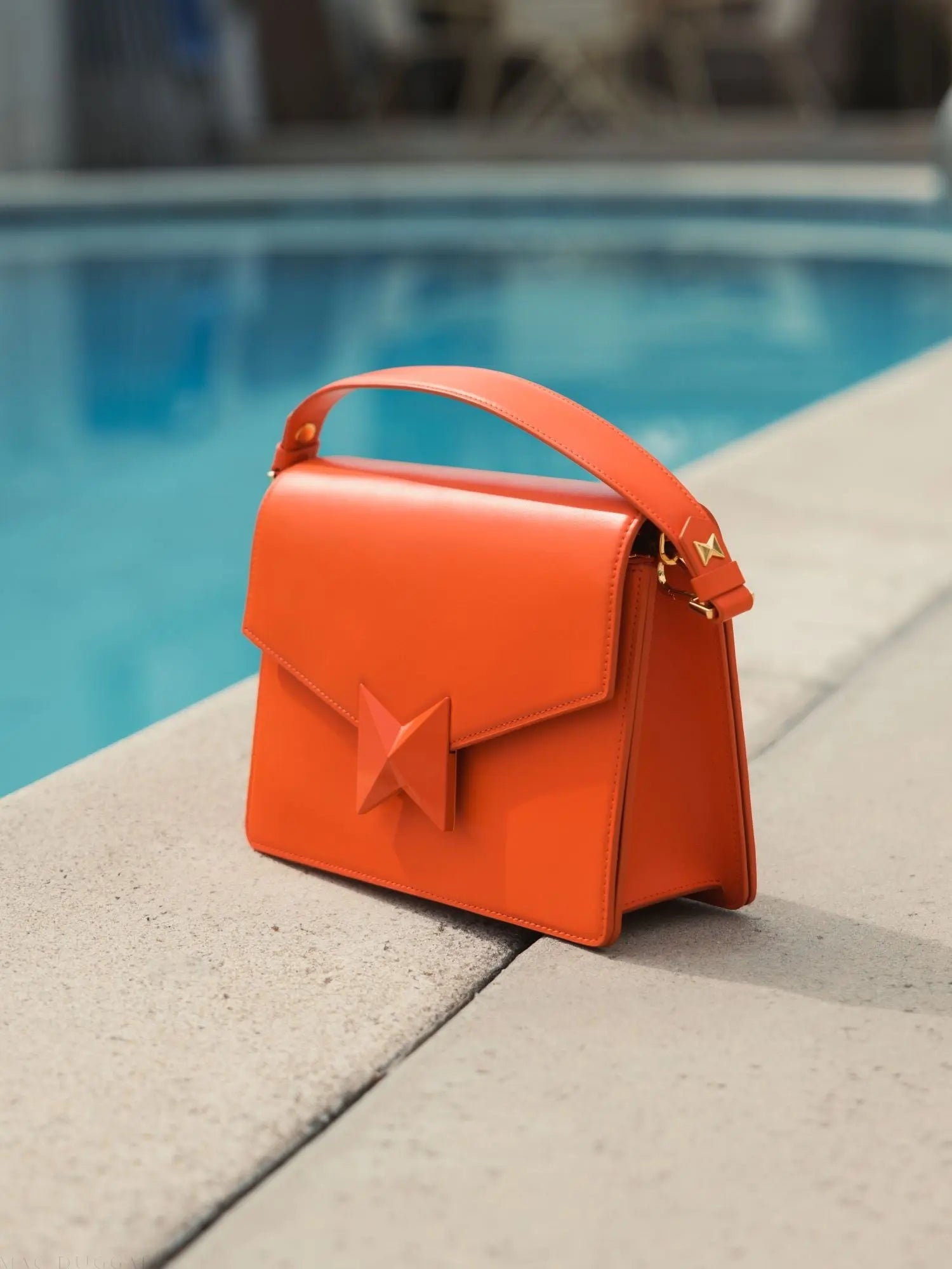 Orange Classic Leather Medium Shoulder Bag with Detachable Strap-Myartka