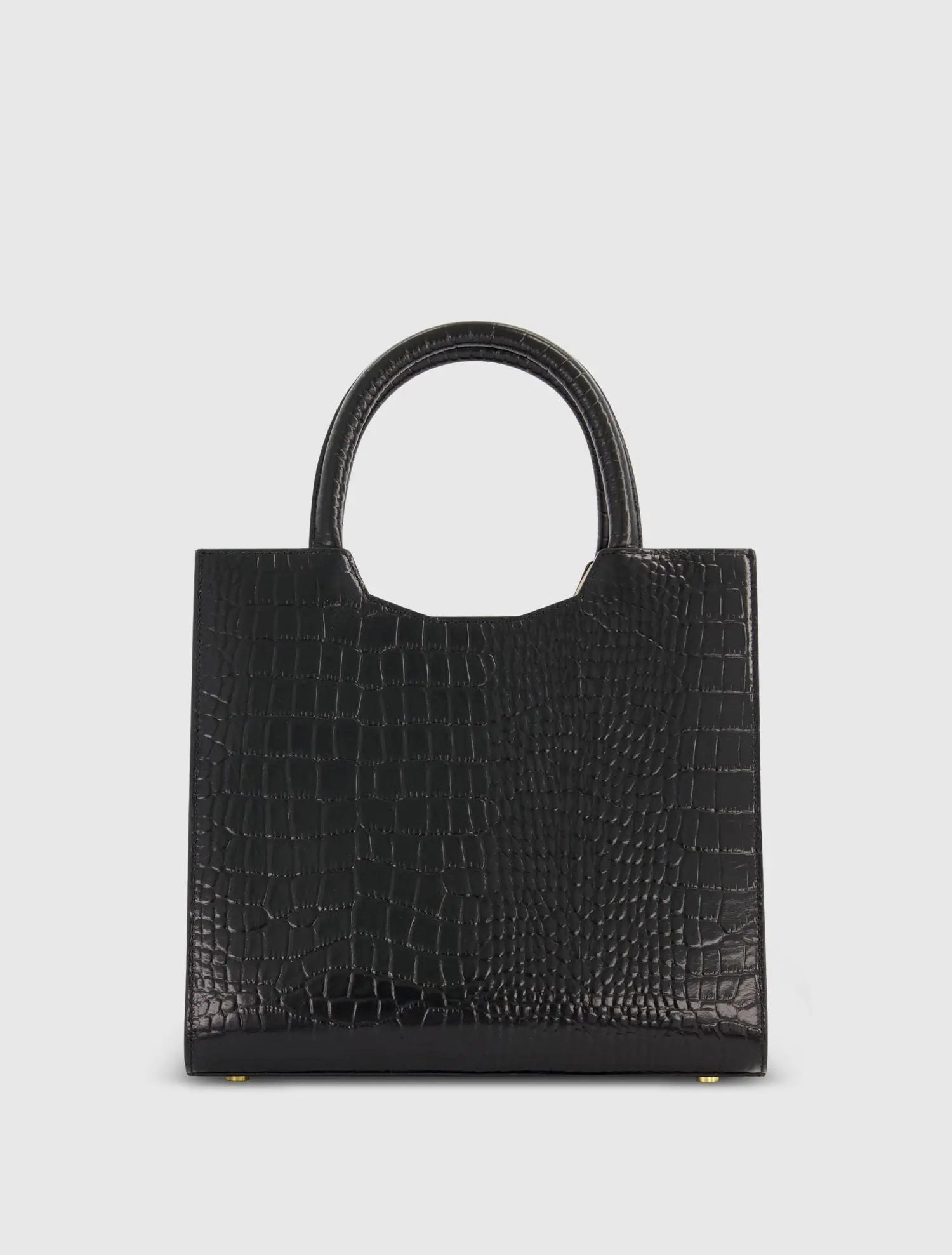 Black Buckled Medium Croco Leather Tote Bag with Detachable Strap-Myartka
