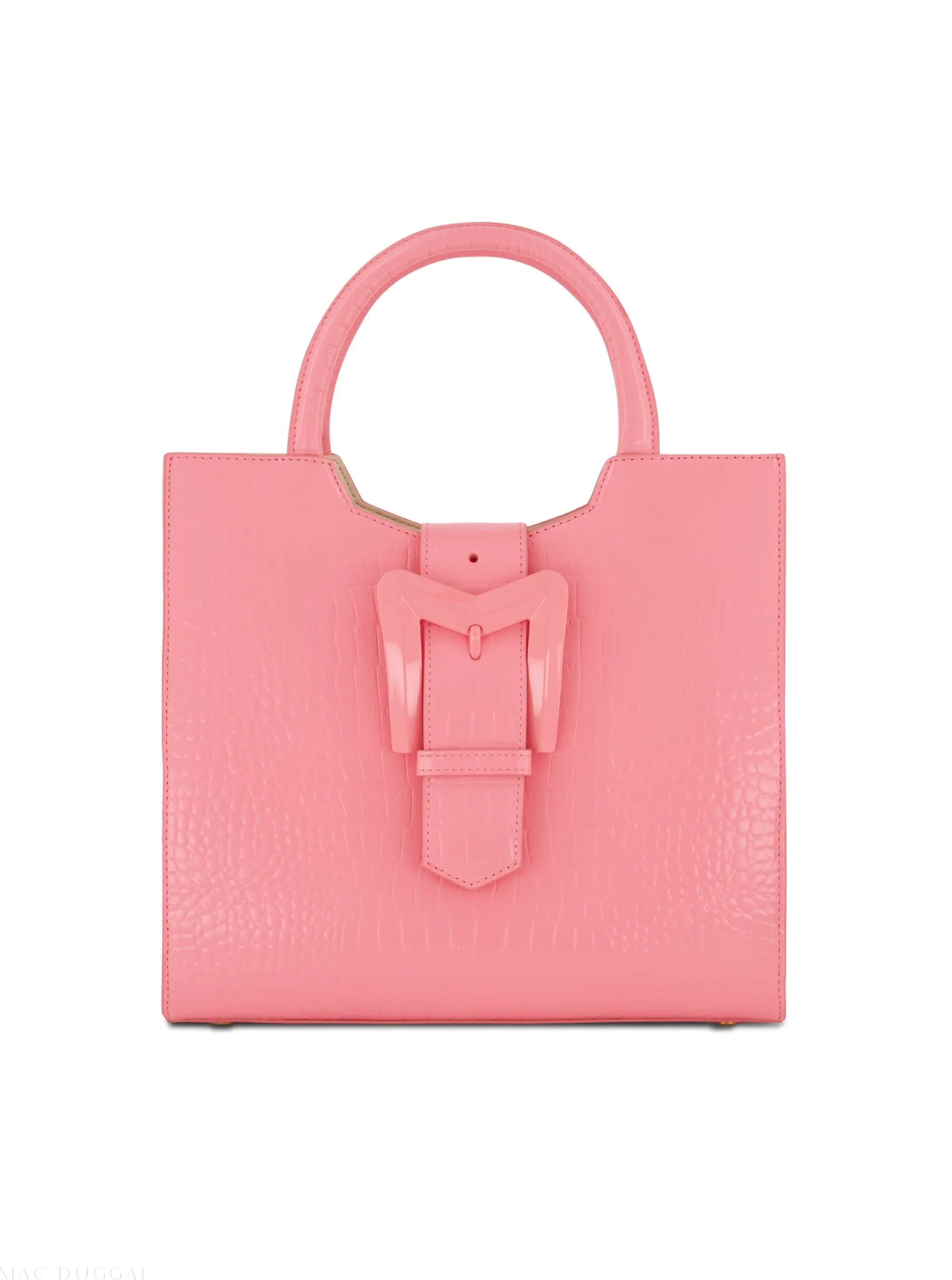 Pink Buckled Medium Croco Leather Tote Bag with Detachable Strap-Myartka