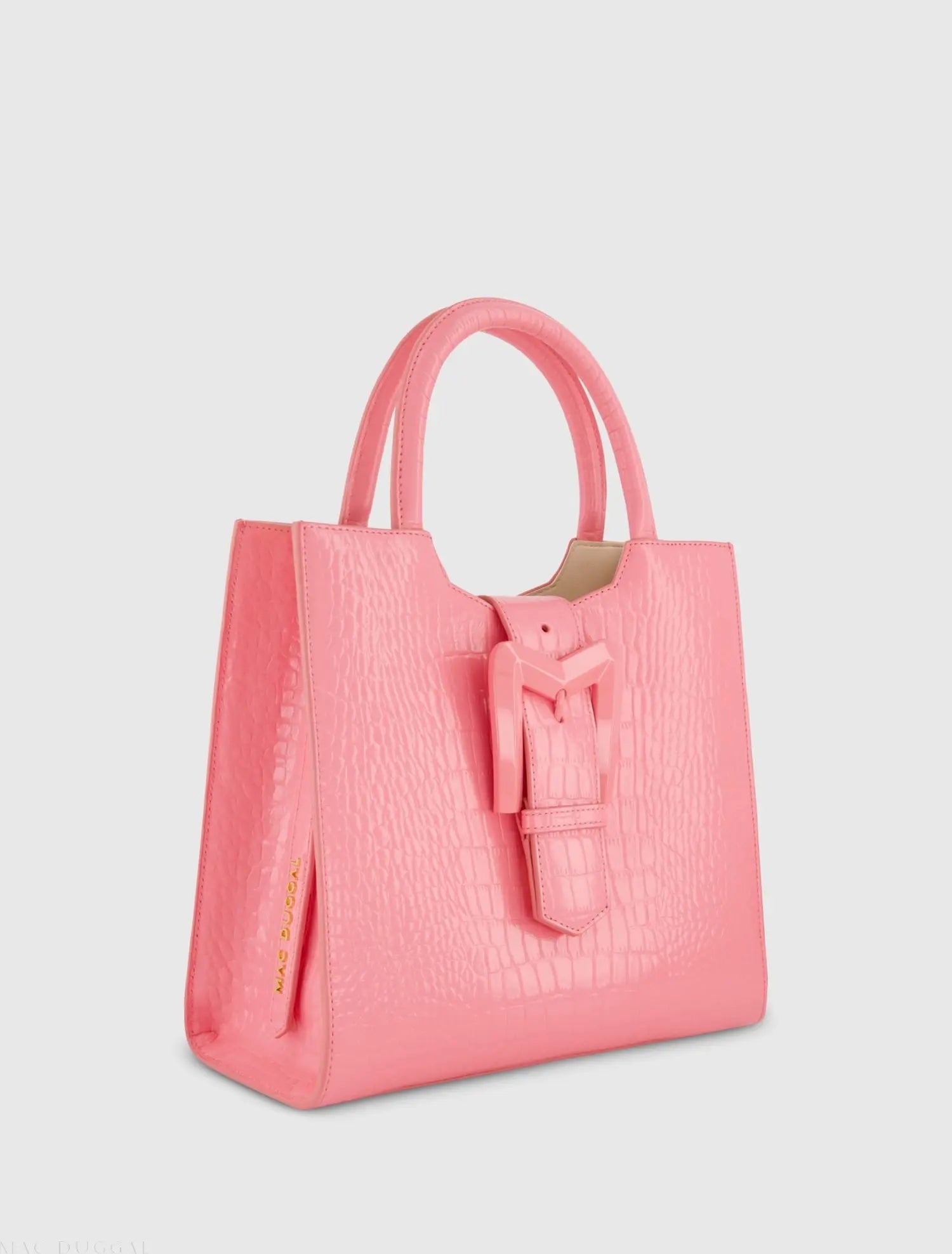 Pink Buckled Medium Croco Leather Tote Bag with Detachable Strap-Myartka