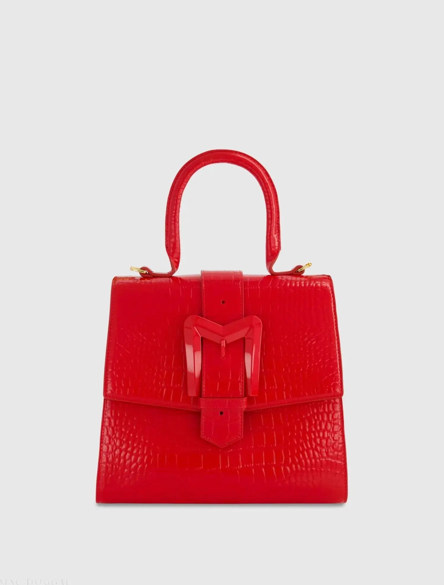 Red Buckled Medium Croco Leather Handbag with Detachable Strap-Myartka