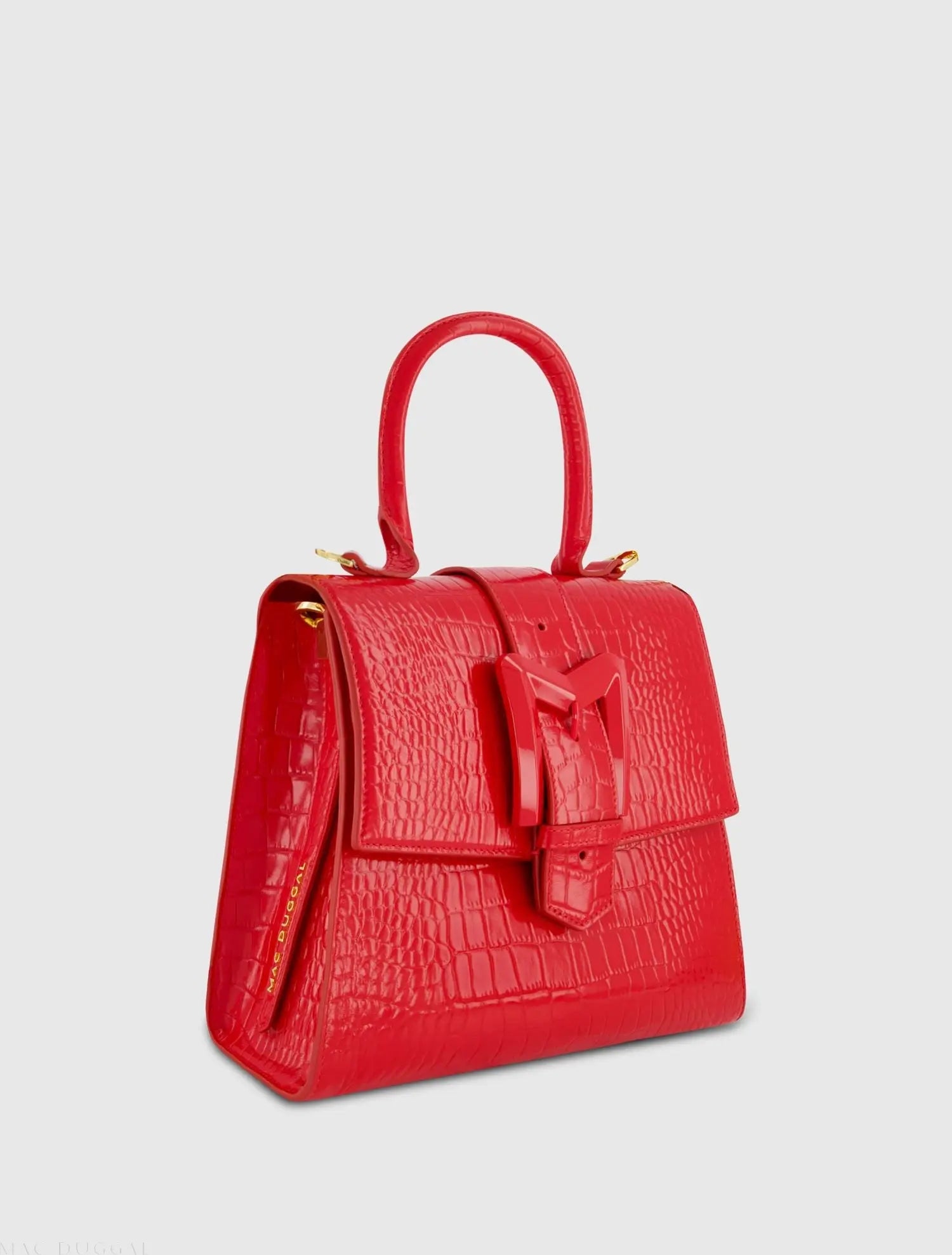 Red Buckled Medium Croco Leather Handbag with Detachable Strap-Myartka