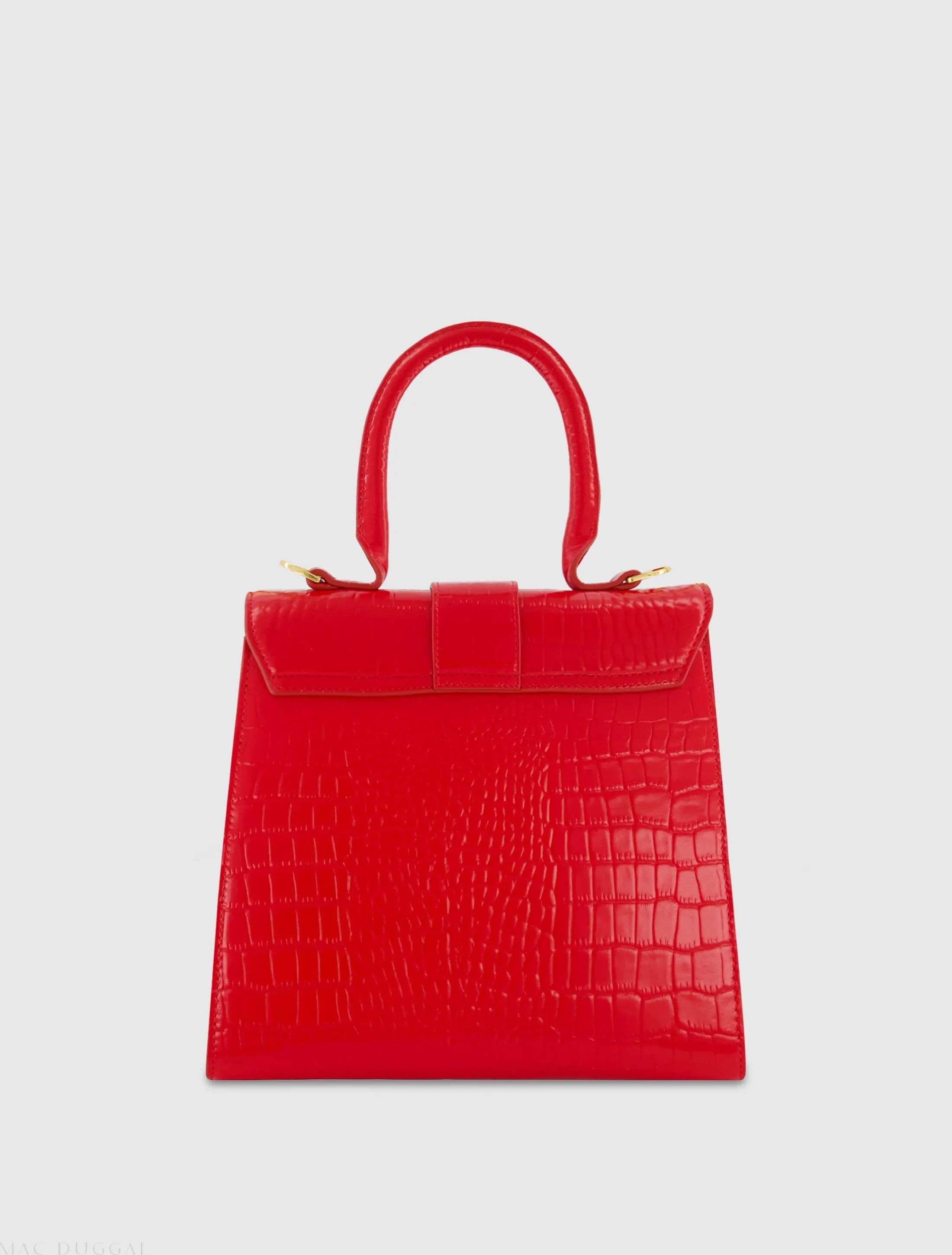 Red Buckled Medium Croco Leather Handbag with Detachable Strap-Myartka