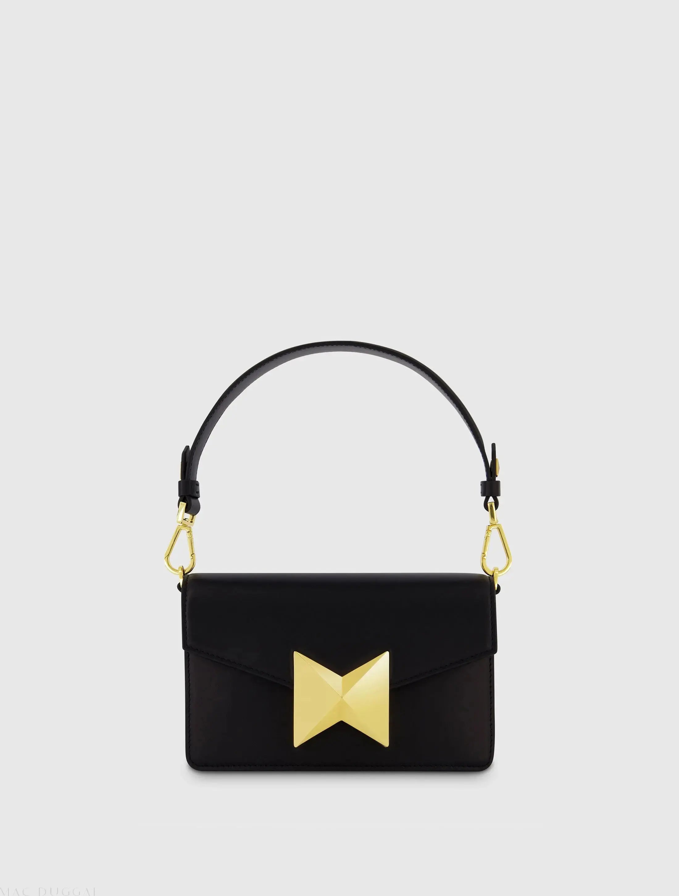 Black Mini Leather Shoulder Handbag With Gold Hardware-Myartka