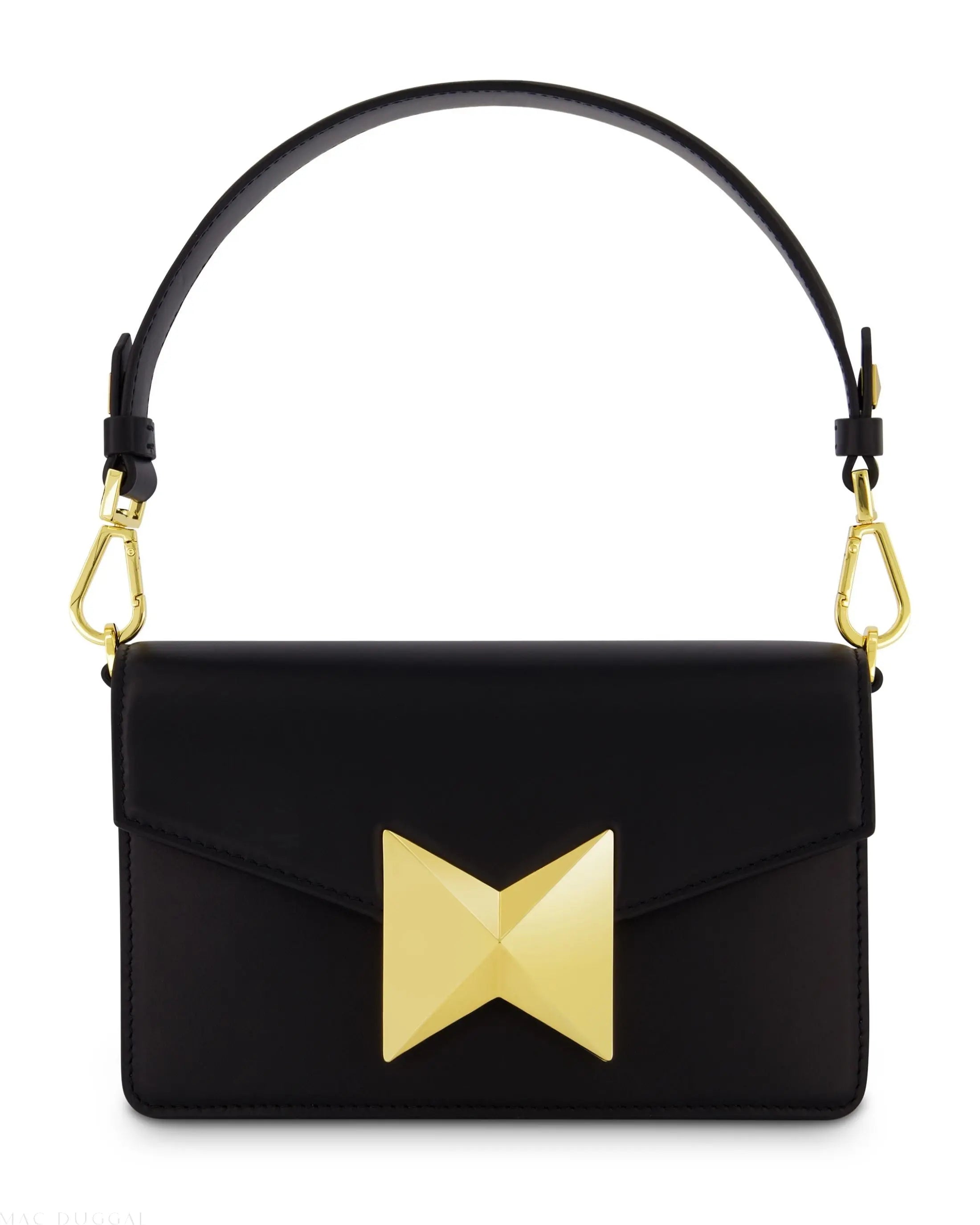 Black Mini Leather Shoulder Handbag With Gold Hardware-Myartka