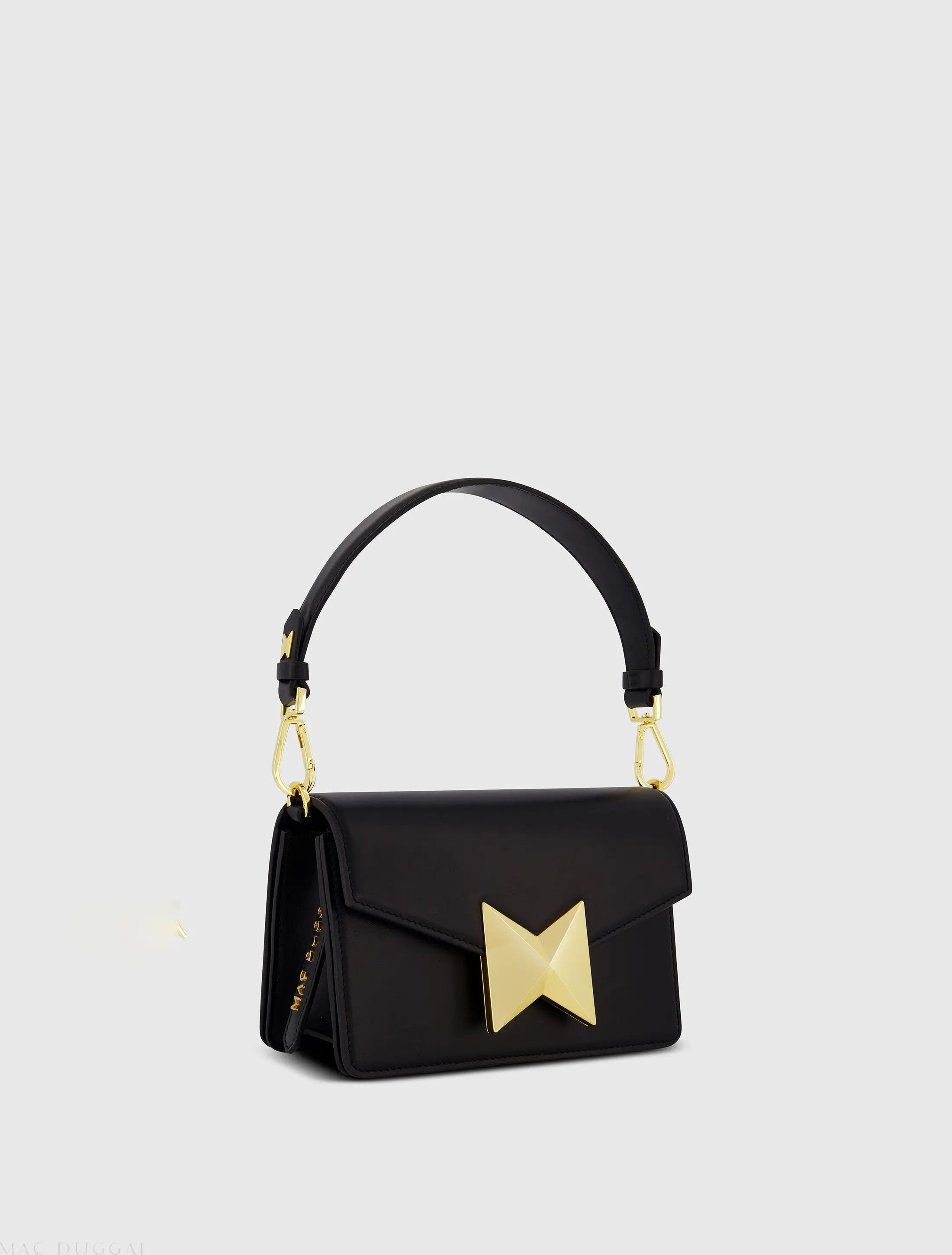Black Mini Leather Shoulder Handbag With Gold Hardware-Myartka