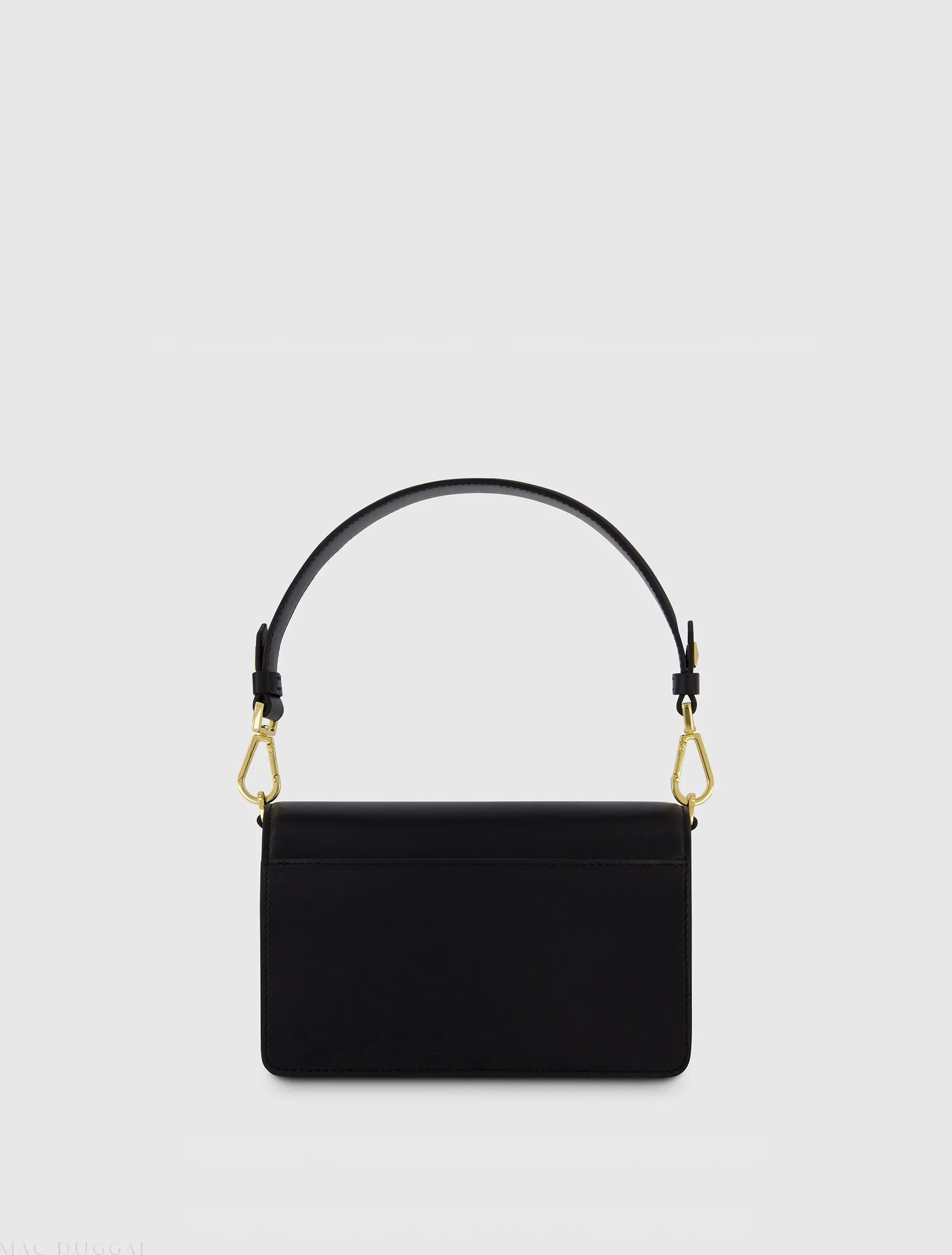 Black Mini Leather Shoulder Handbag With Gold Hardware-Myartka