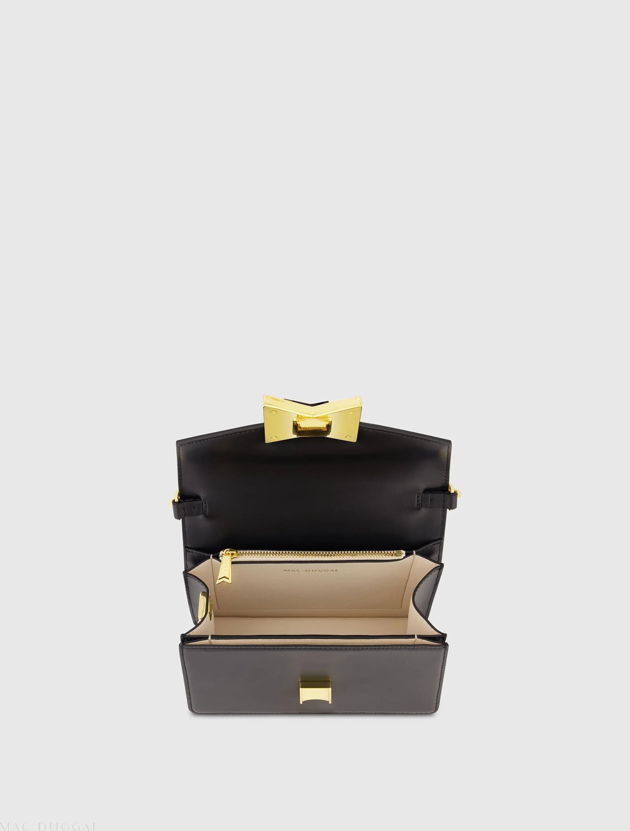 Black Mini Leather Shoulder Handbag With Gold Hardware-Myartka