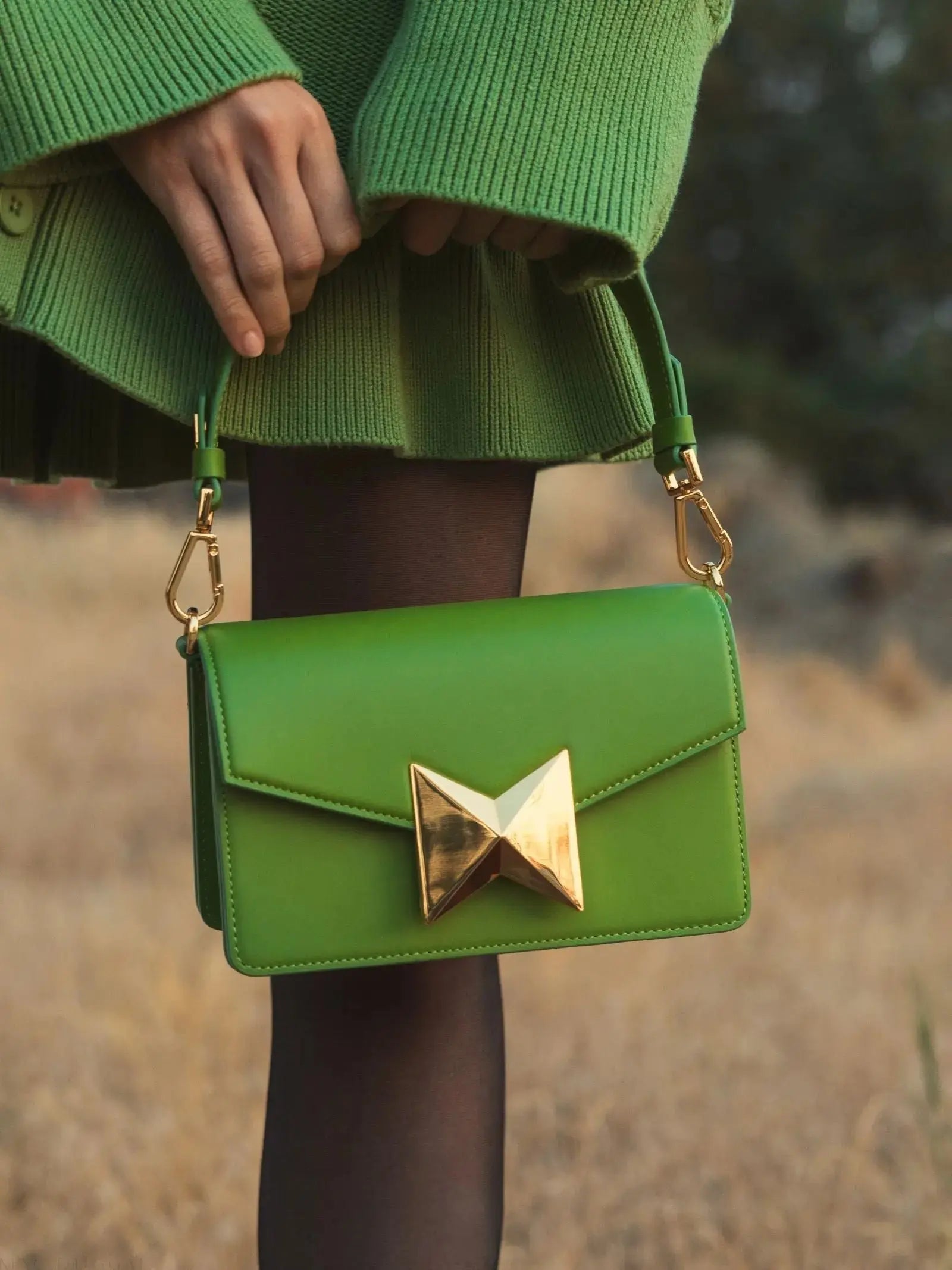 Green Mini Leather Shoulder Bag With Gold Hardware - FINAL SALE-Myartka