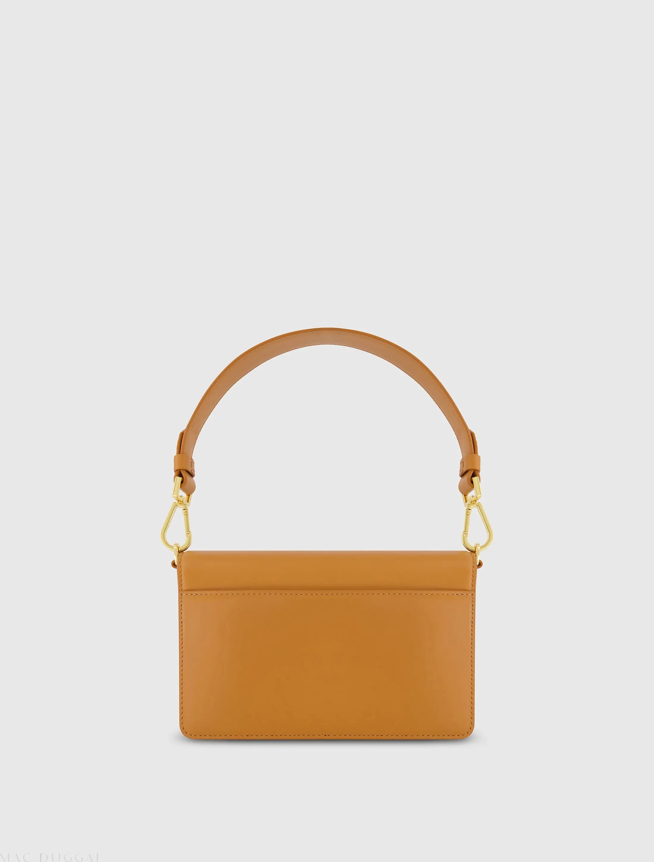 Brown Mini Leather Shoulder Handbag With Gold Hardware-Myartka