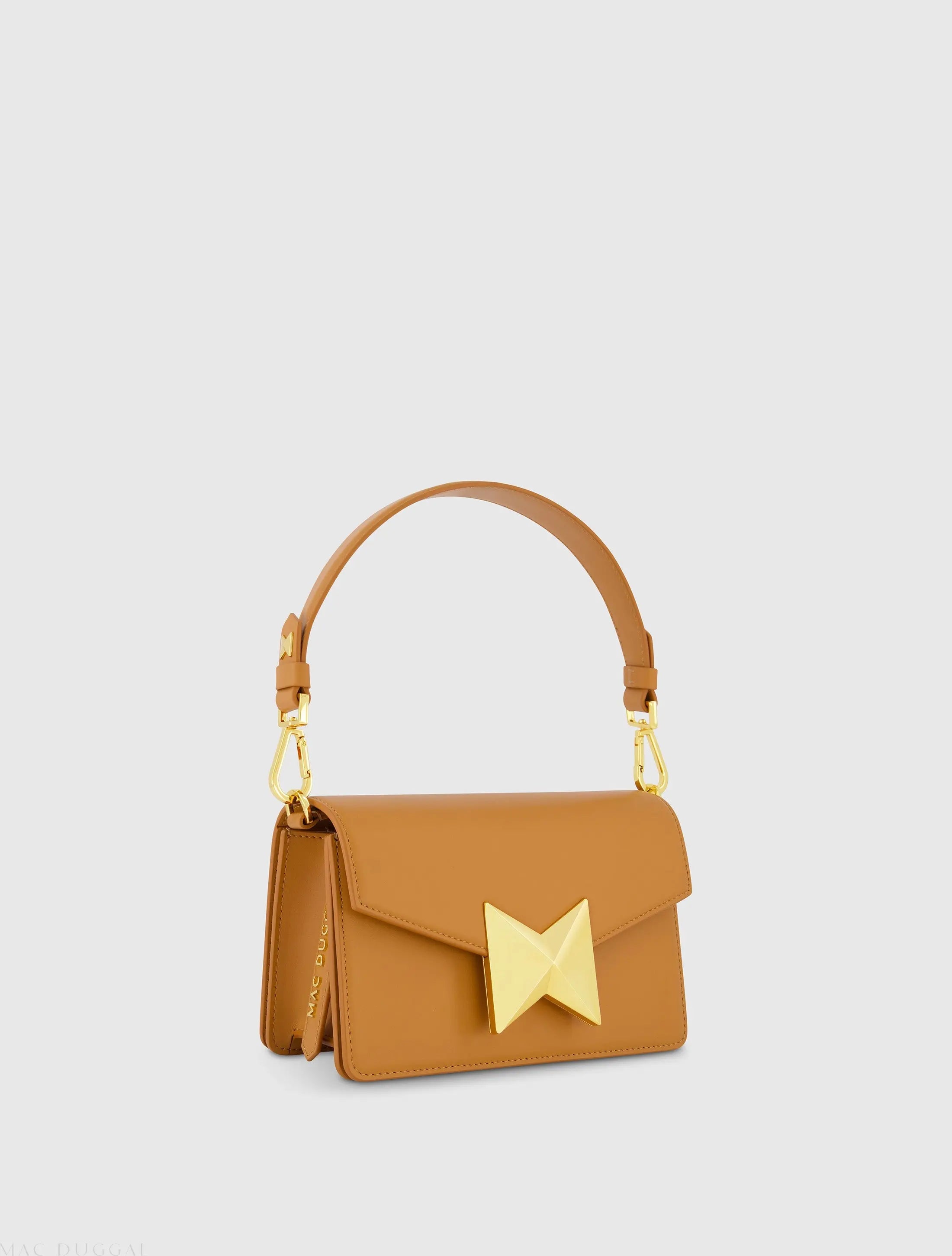 Brown Mini Leather Shoulder Handbag With Gold Hardware-Myartka
