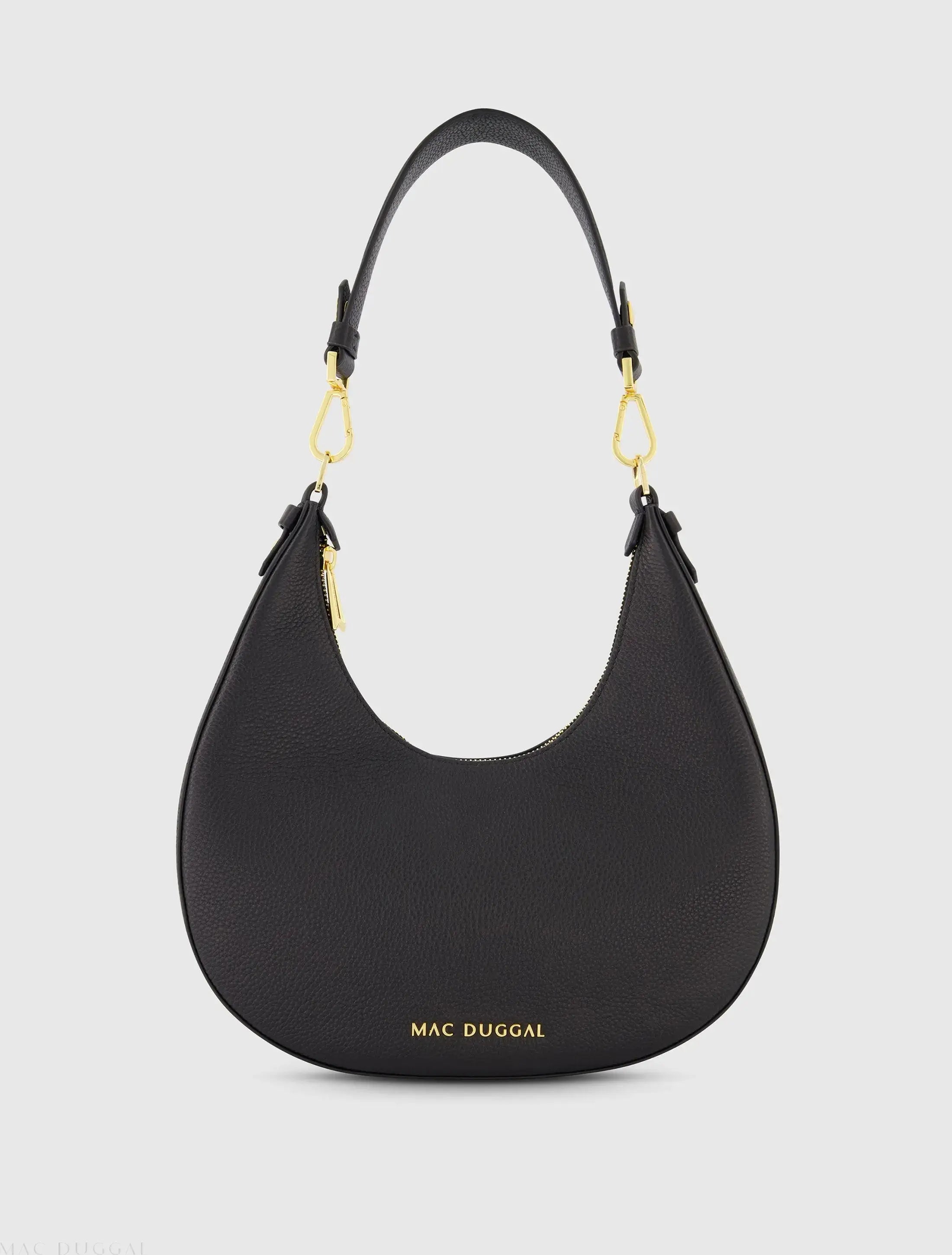 Black Grain Leather Hobo Bag With Gold Hardware-Myartka