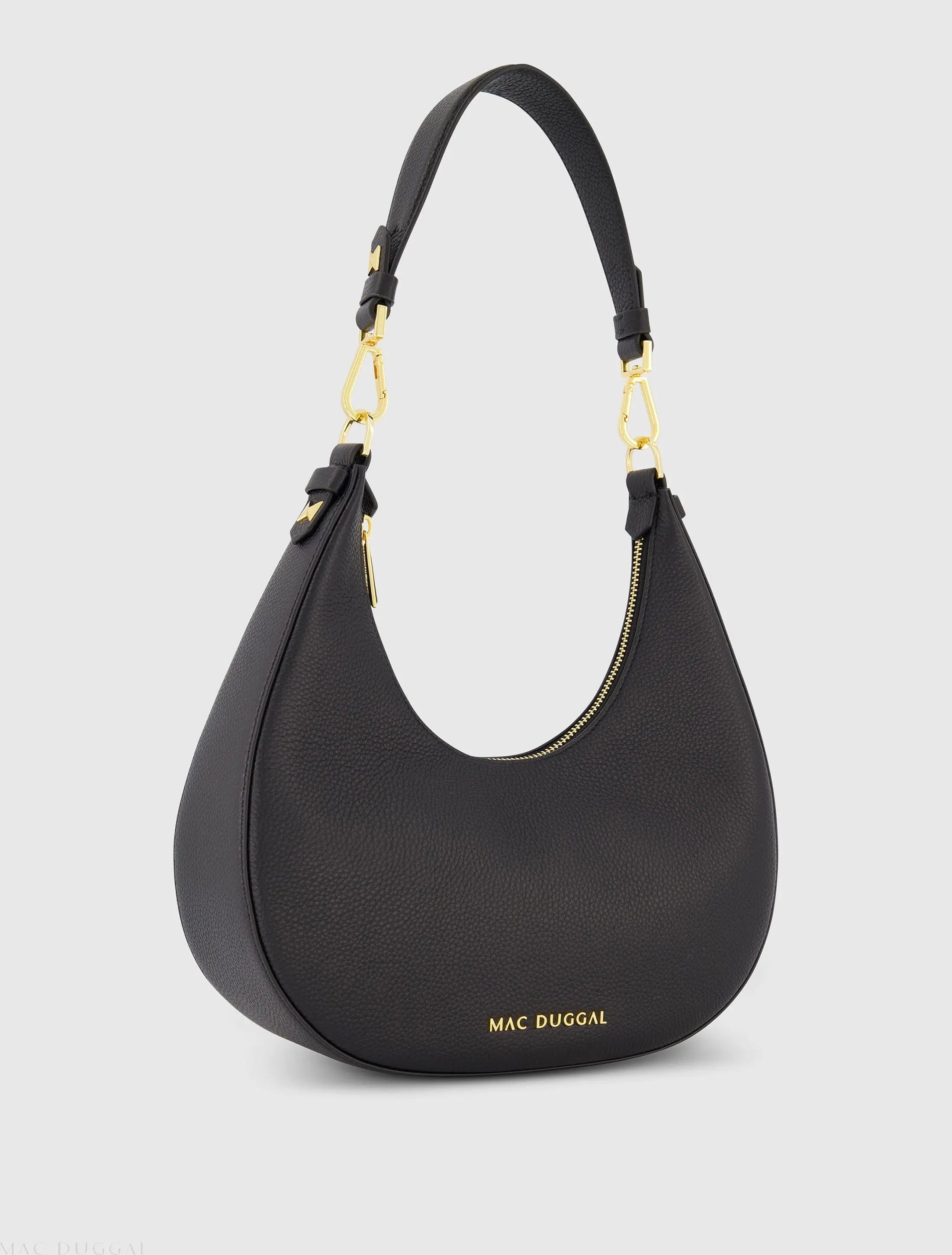Black Grain Leather Hobo Bag With Gold Hardware-Myartka