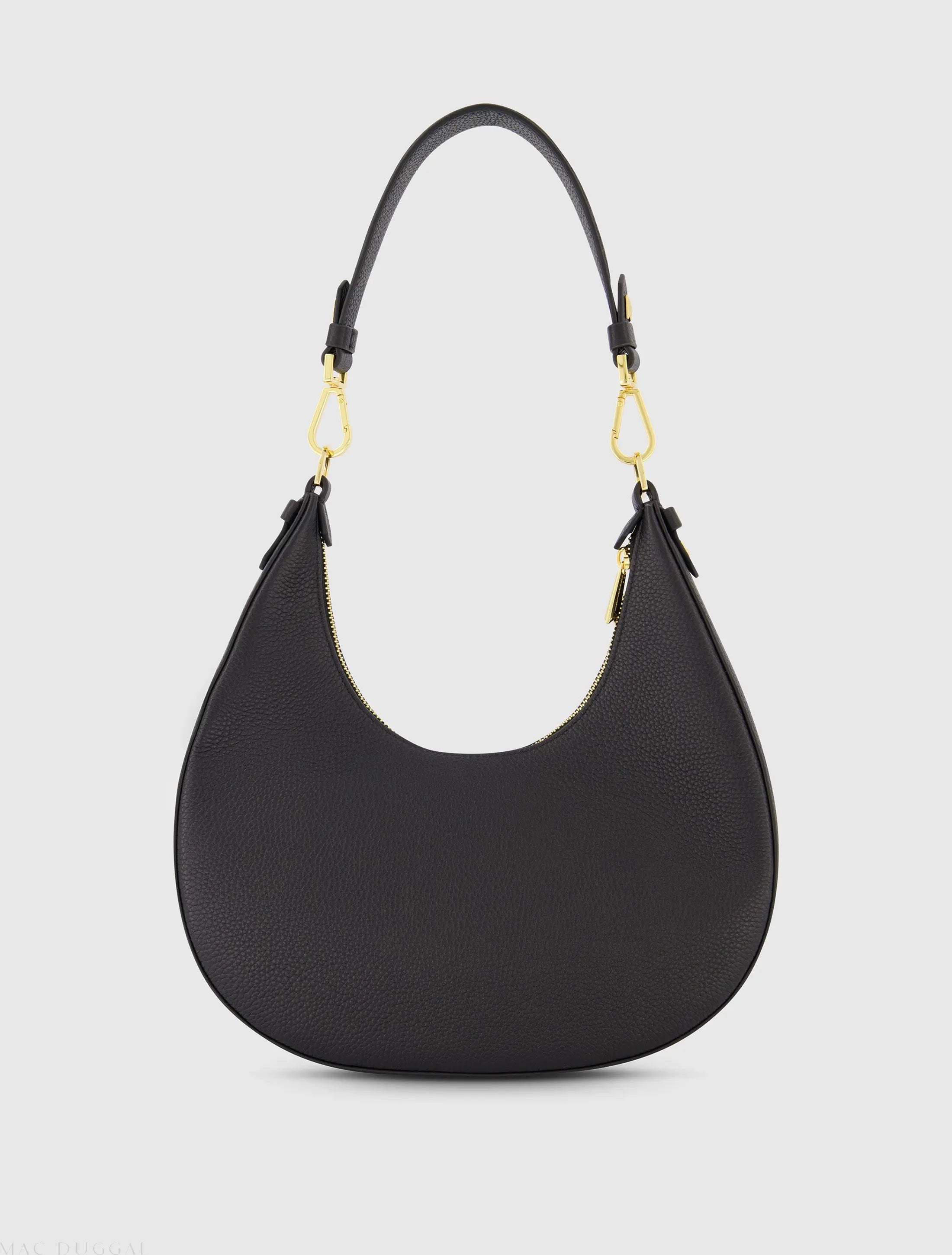 Black Grain Leather Hobo Bag With Gold Hardware-Myartka