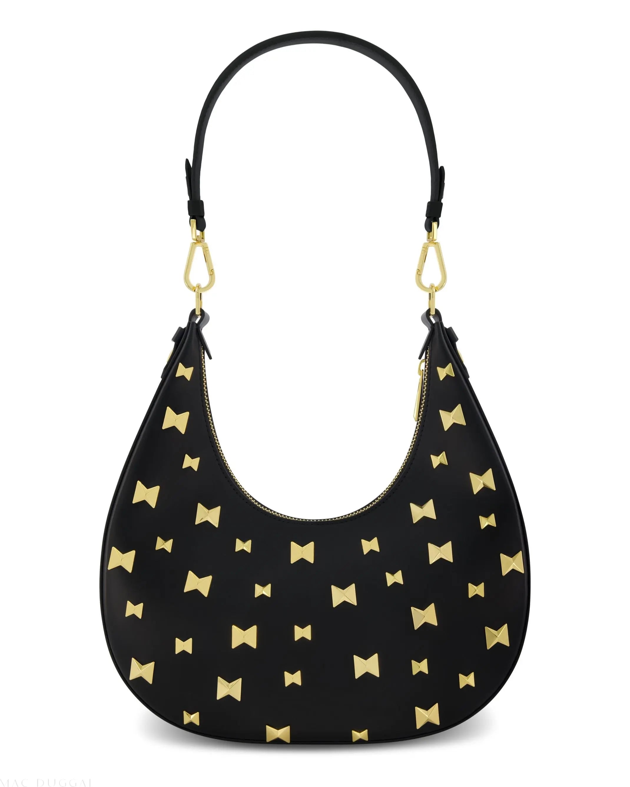 Black Leather Hobo Bag With Gold Hardware-Myartka