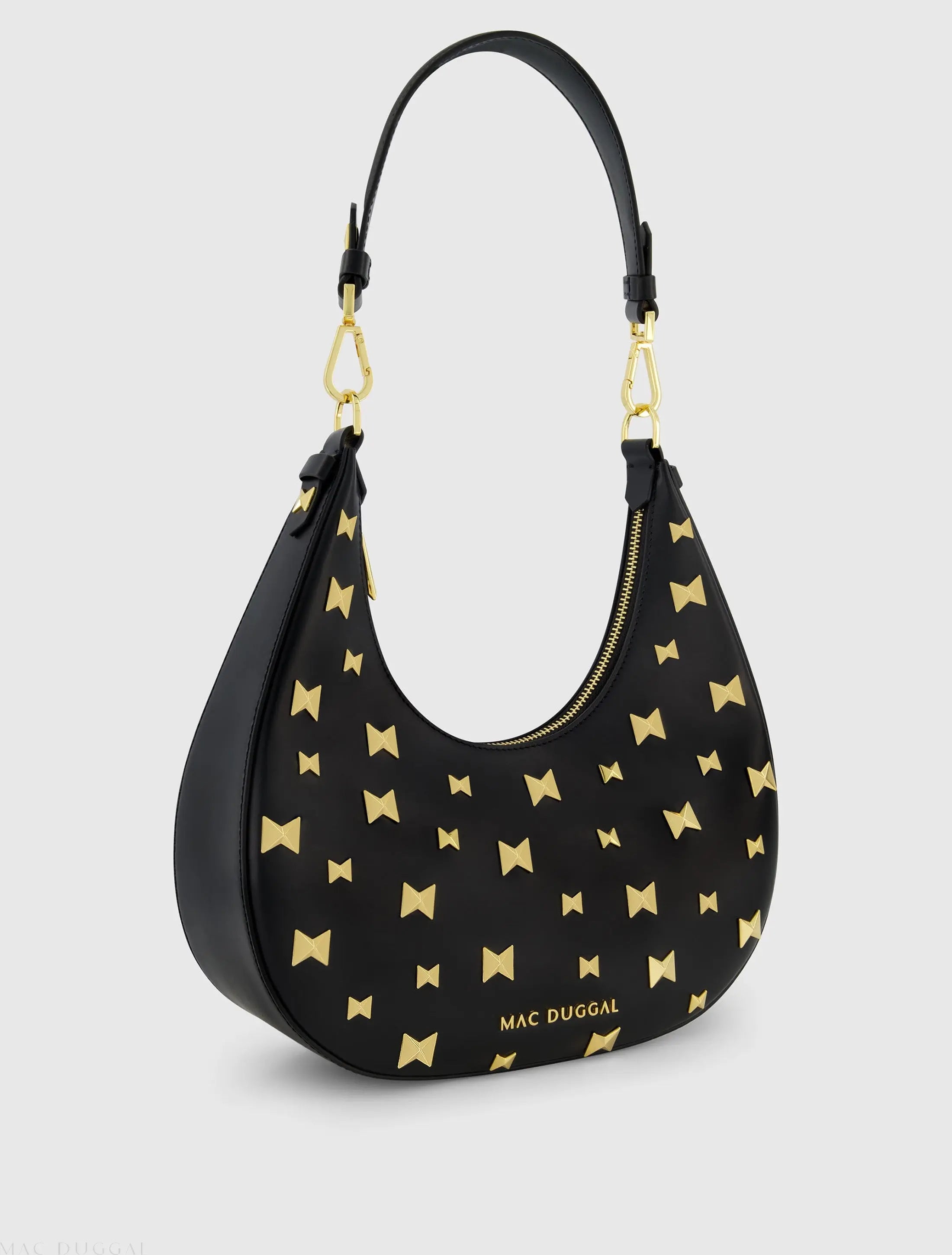Black Leather Hobo Bag With Gold Hardware-Myartka