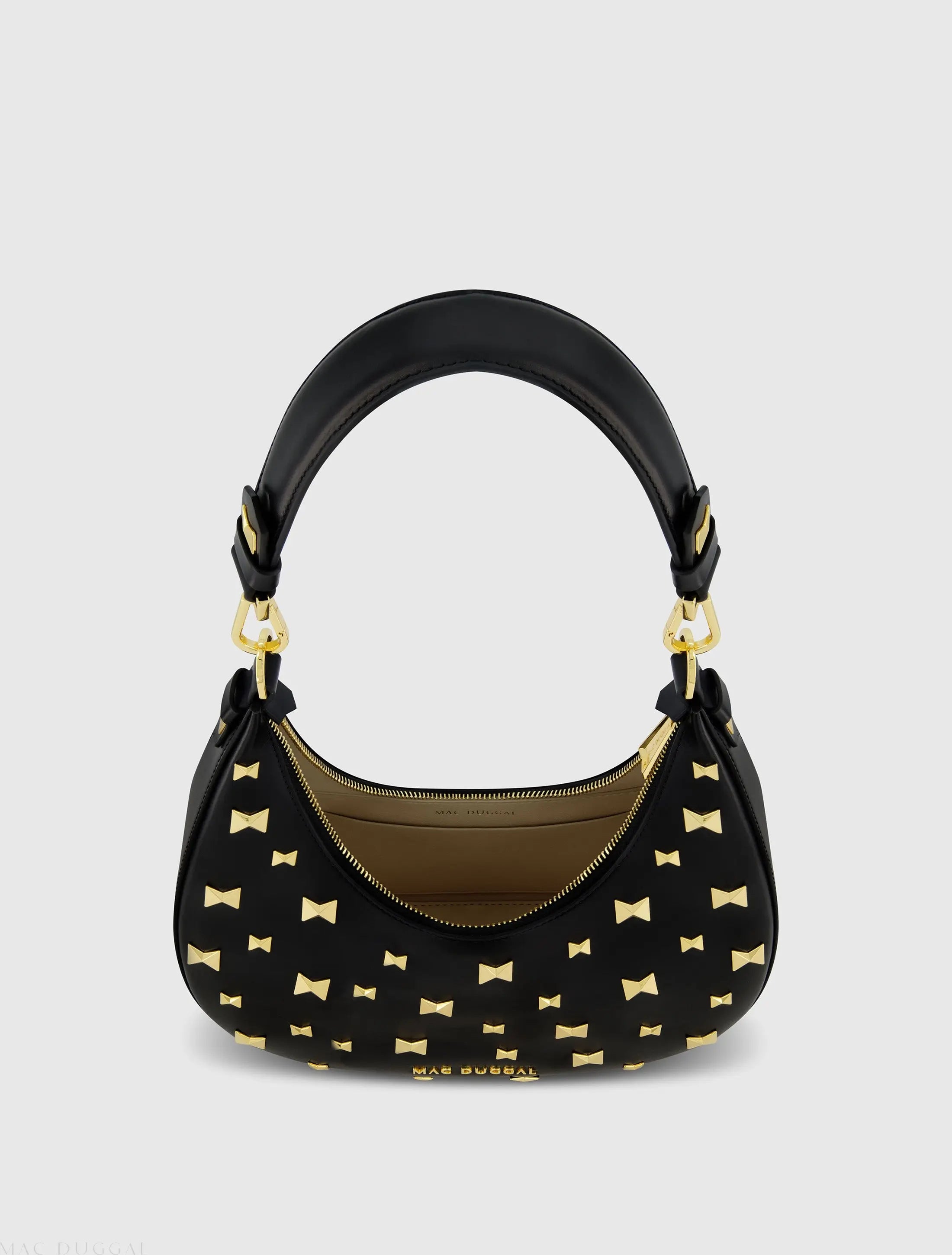 Black Leather Hobo Bag With Gold Hardware-Myartka