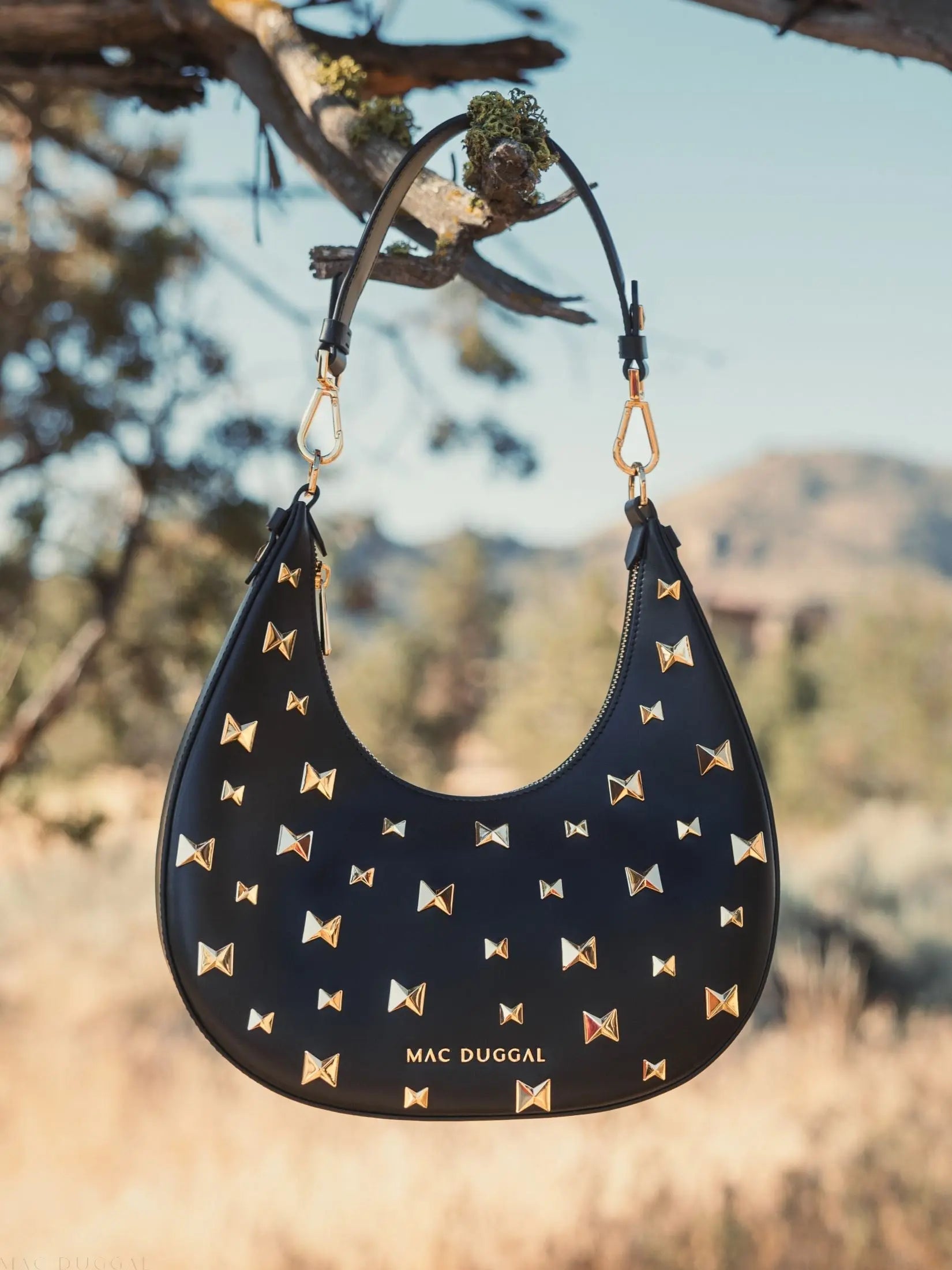 Black Leather Hobo Bag With Gold Hardware-Myartka