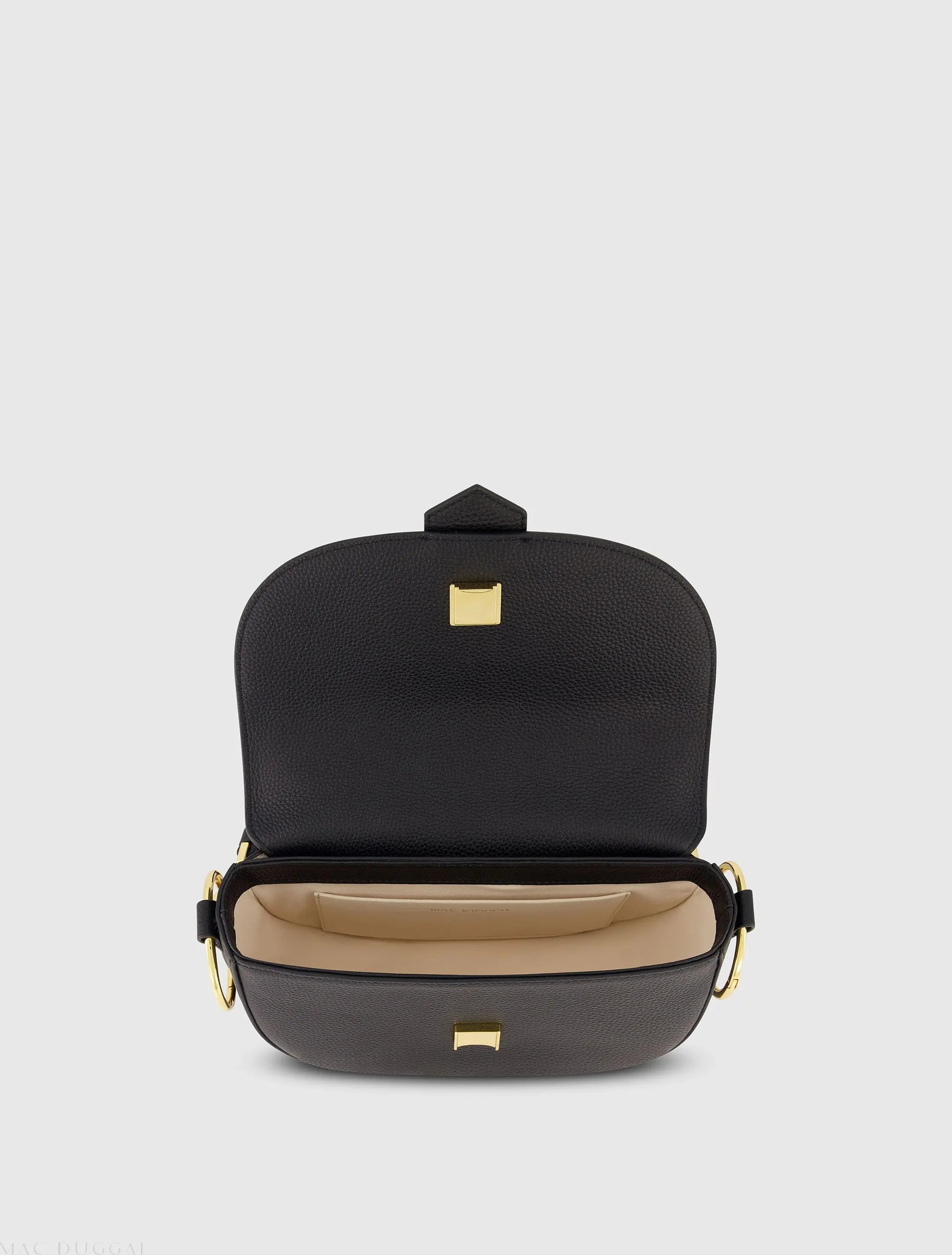 Black Grain Leather Saddle Bag With Gold Hardware-Myartka