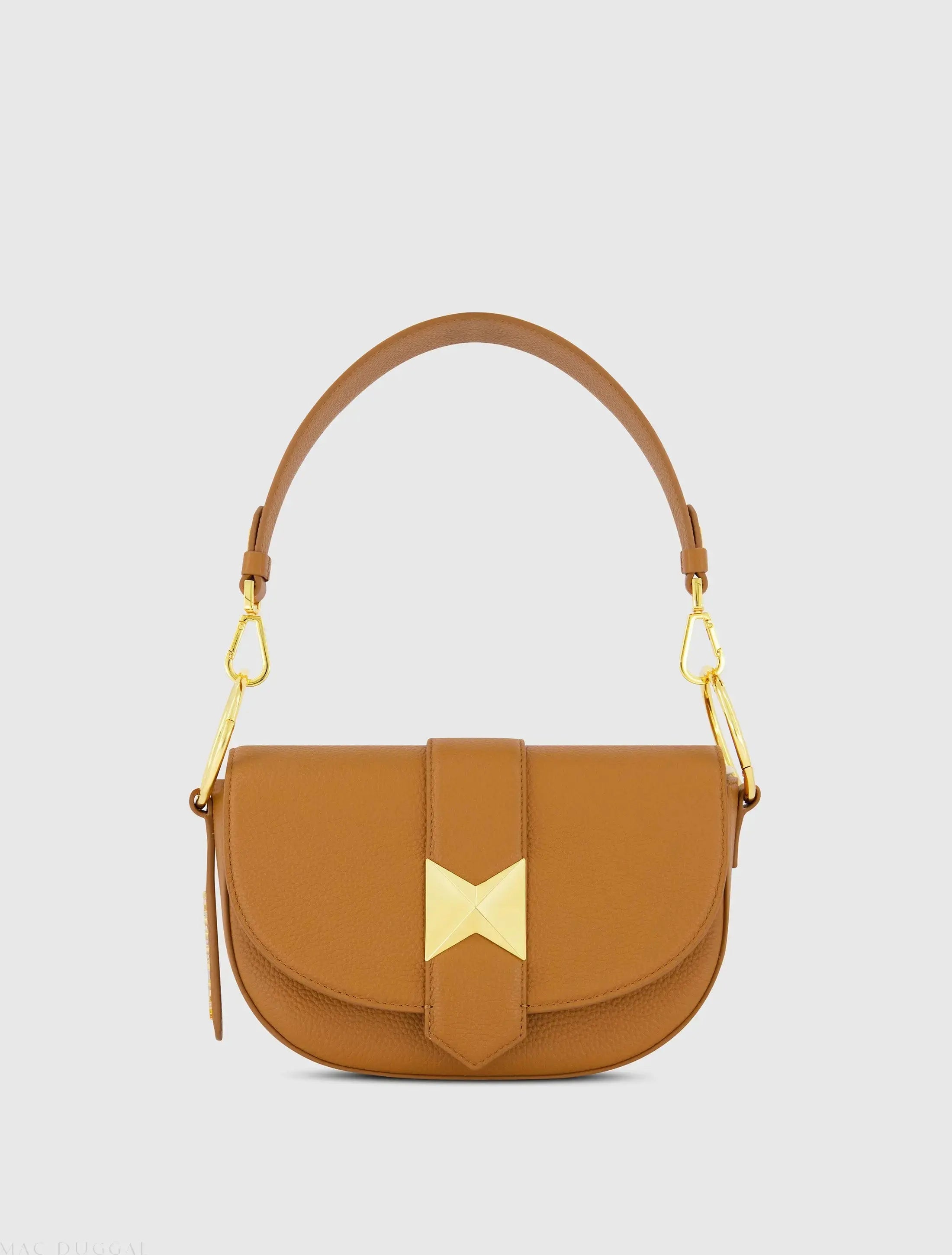 Brown Grain Leather Saddle Bag With Gold Hardware-Myartka