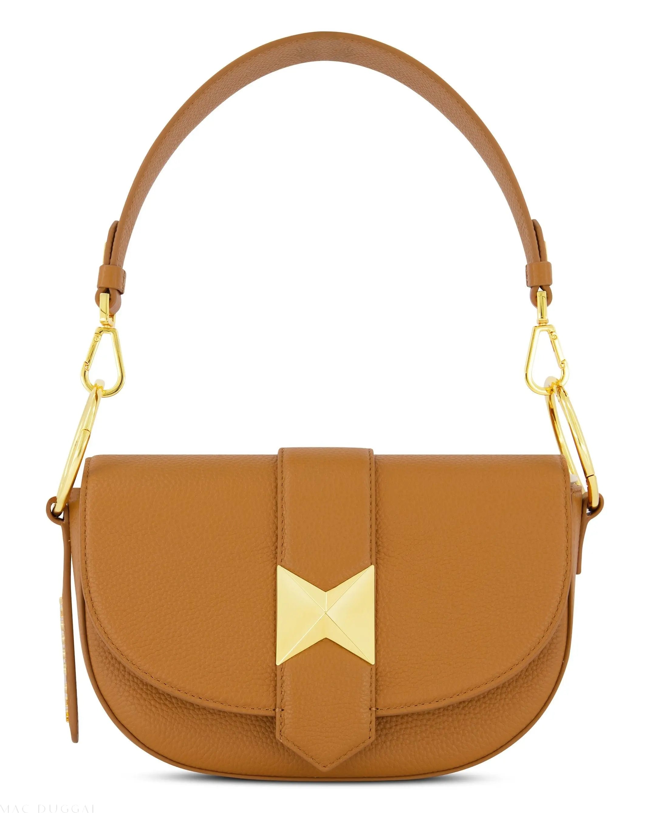 Brown Grain Leather Saddle Bag With Gold Hardware-Myartka