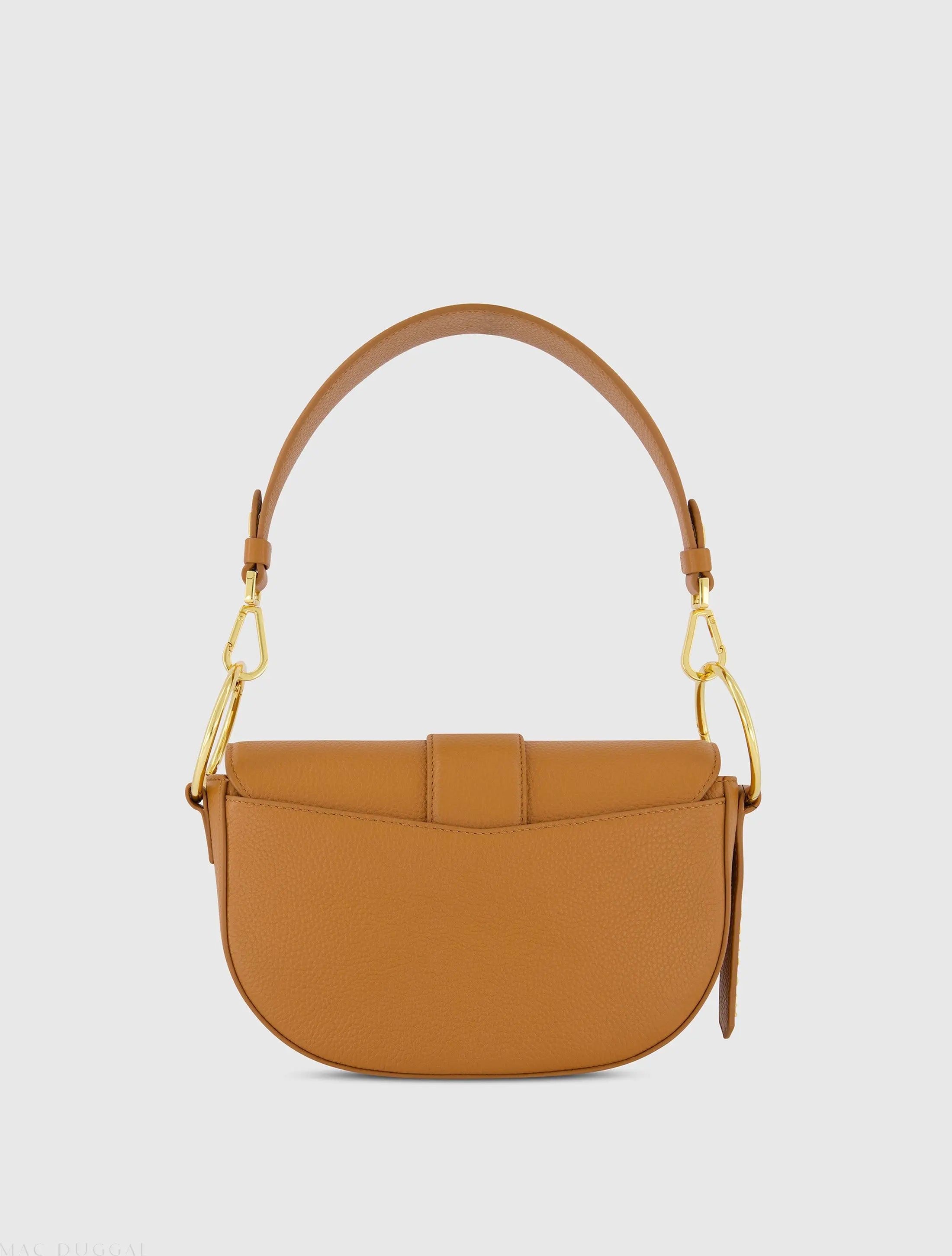 Brown Grain Leather Saddle Bag With Gold Hardware-Myartka