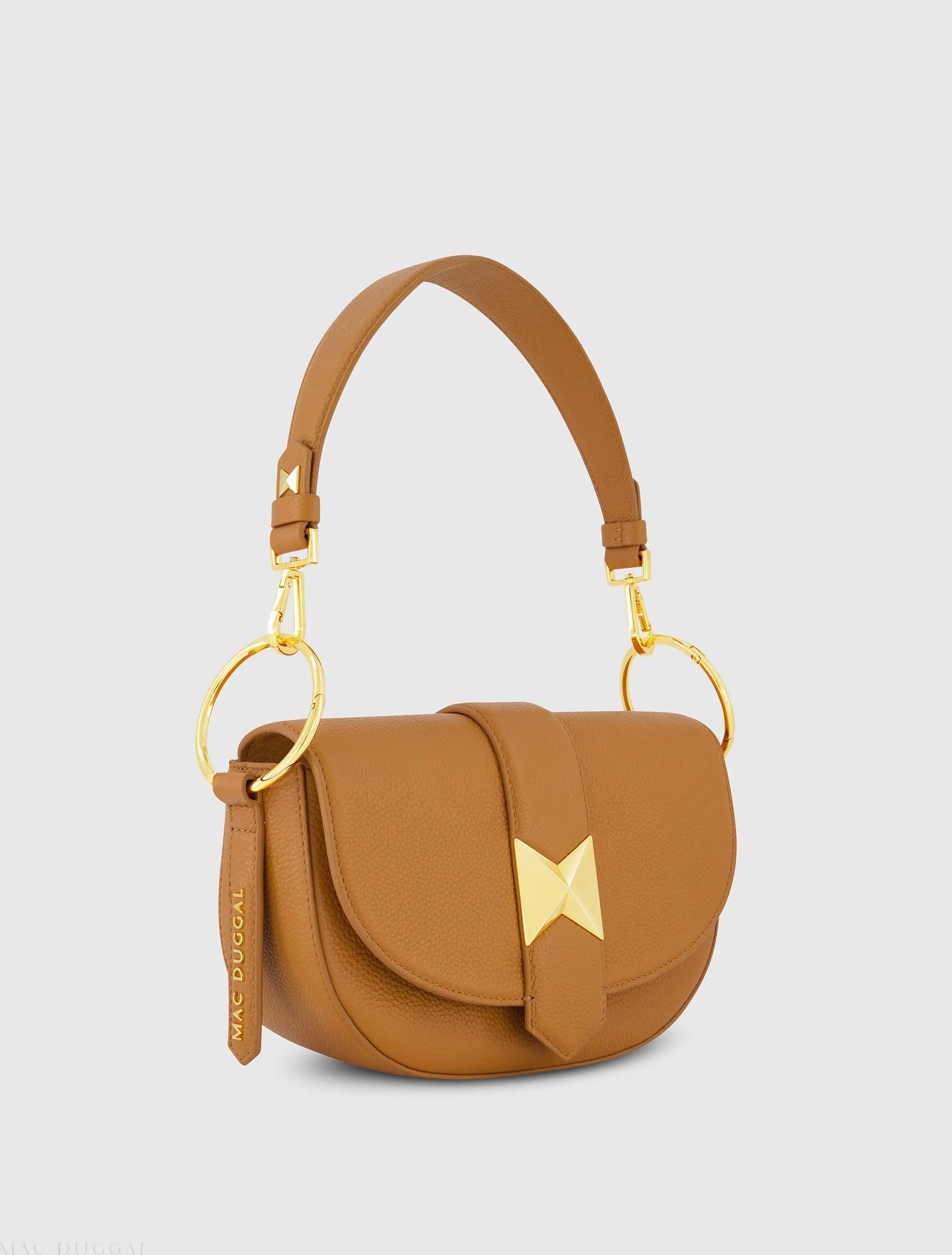 Brown Grain Leather Saddle Bag With Gold Hardware-Myartka